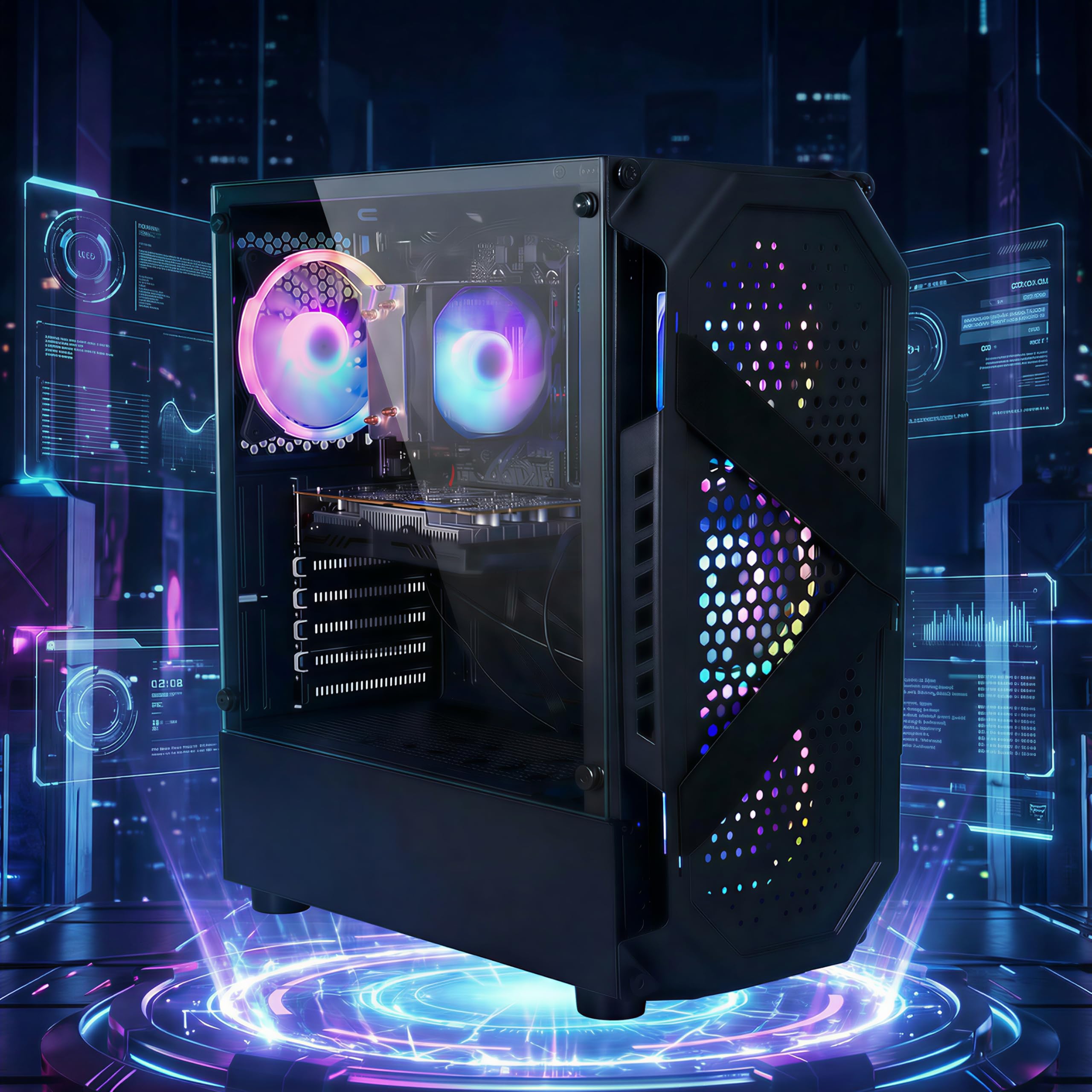 STGAubron Prebuilt Gaming PC Desktop, Radeon RX 550 4G, Intel Core i5 up to 3.6GHz, 16G RAM, 512G SSD, WiFi 6, BT 5.0, RGB Fan x2, Windows 11 Home