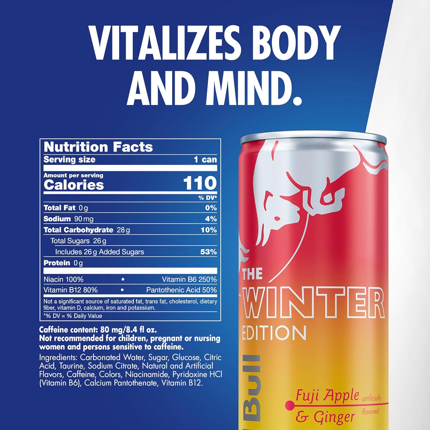 Red Bull Fuji Apple and Ginger Winter Edition Energy Drink, with 80mg Caffeine plus Taurine & B Vitamins, 8.4 Fl Oz, Pack of 24 Cans