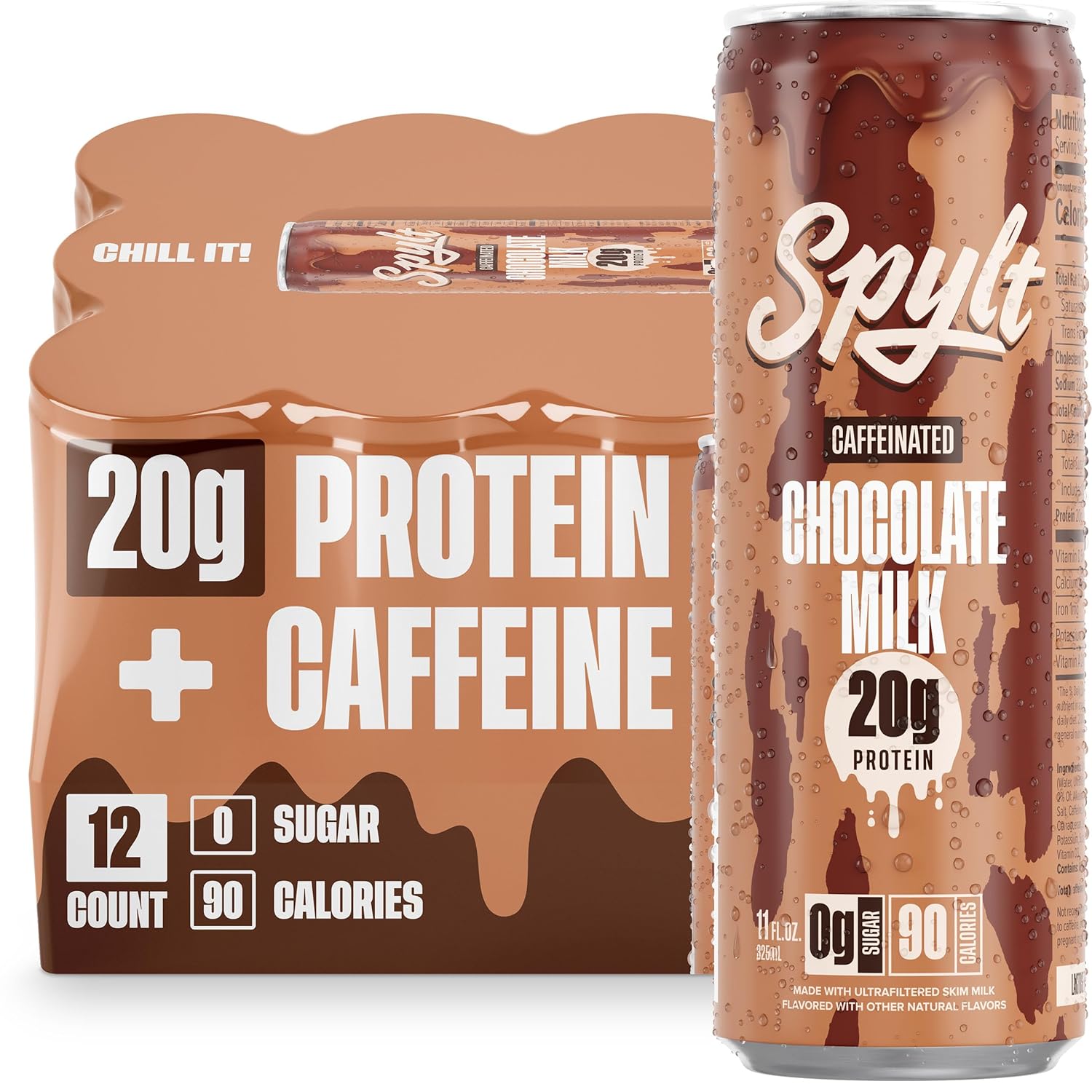 Spylt High Protein Vanilla Milkshake with 60mg Caffeine & 20g Protein - 90 Calories, Ready to Drink, Sugar Free, Lactose Free Milk, Perfect for Workout Recovery & Afternoon Pick Me Up - 12 Count