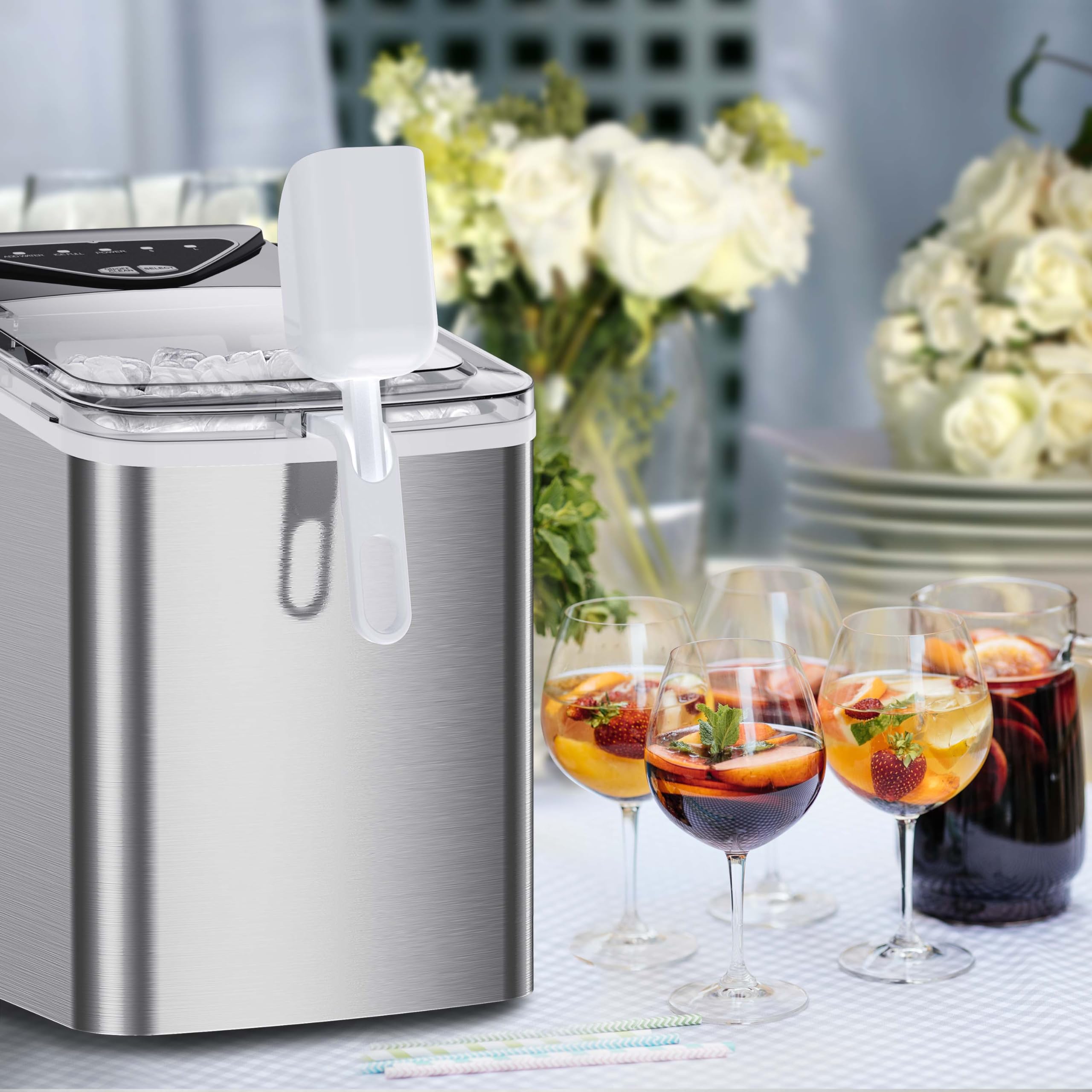 Nugget Ice Maker Countertop, Silonn Chewable Pellet Ice Machine with Self-Cleanin Function, 36lbs/24H Portable Ice Makers for Home Kitchen Officce, Black