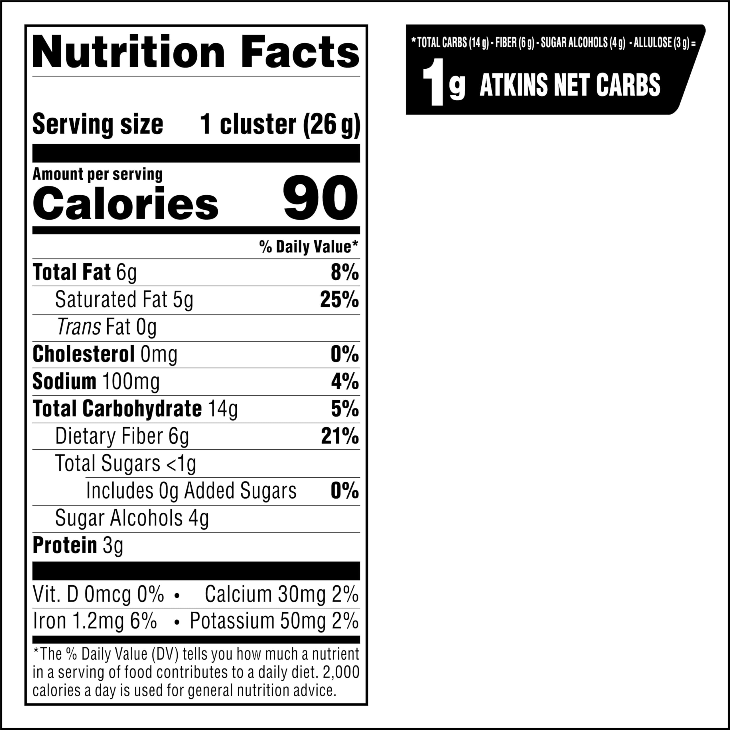 Atkins Caramel Almond Clusters, Gluten Free, High in Fiber, 1g Sugar, 2g Net Carb, Keto Friendly, 20 Count