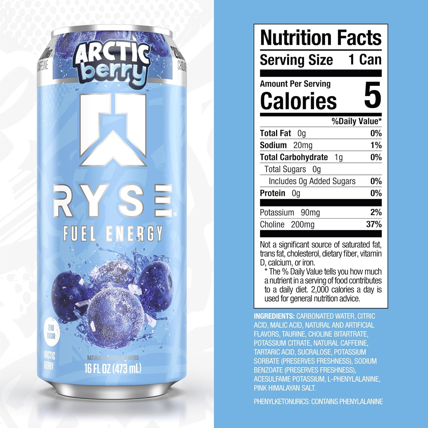 RYSE Fuel Energy Drink - Variety Pack - Sugar Free, Gluten Free & Vegan - 200mg Natural Caffeine, Taurine & Choline for Focus & Energy - No Artificial Colors - 16 fl oz Cans (12-Pack)