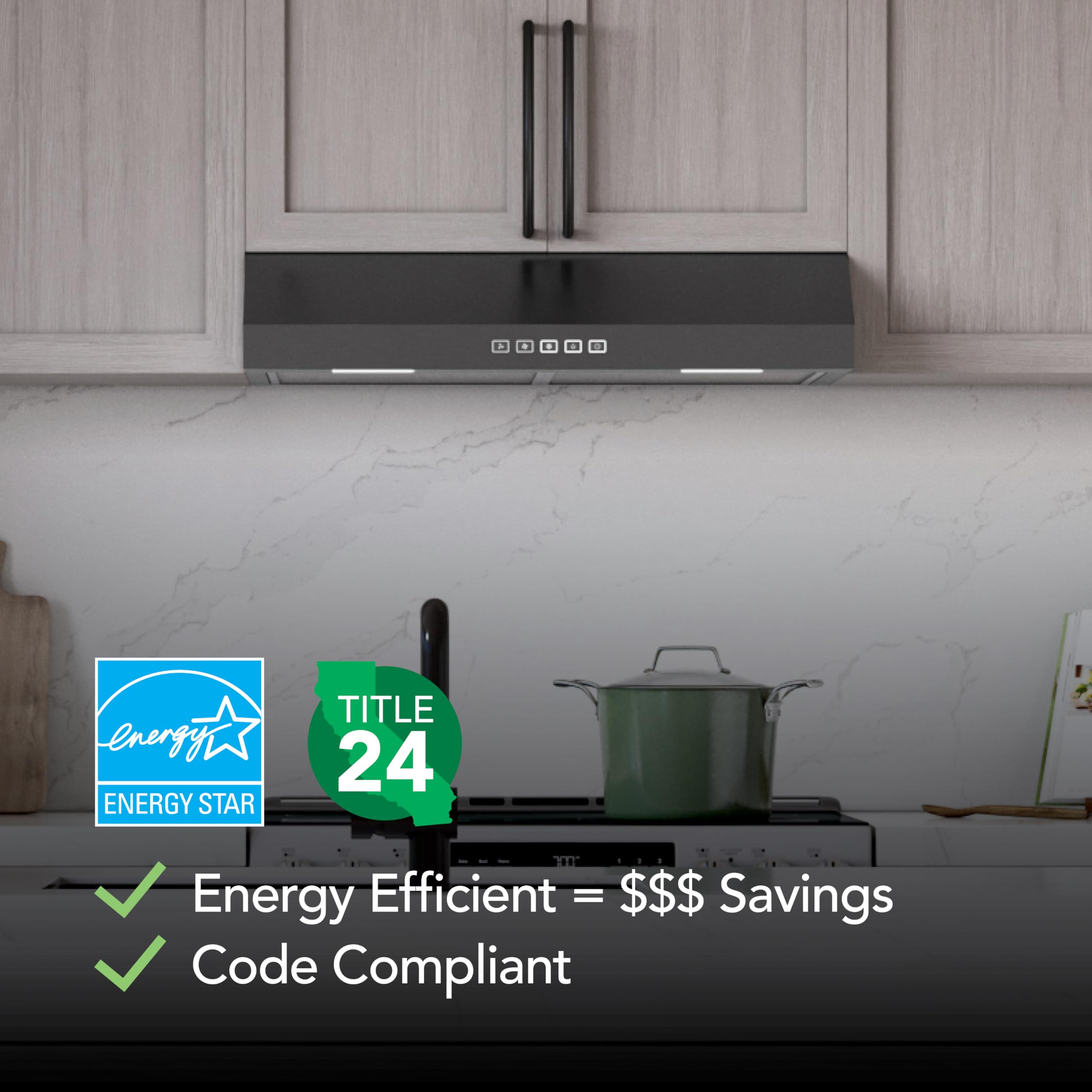 Broan-NuTone BCSQ130SS Three-Speed Glacier Under-Cabinet Range Hood with LED Lights ADA Capable, 1.5 Sones, 375 Max Blower CFM, 30-Inch, Stainless Steel