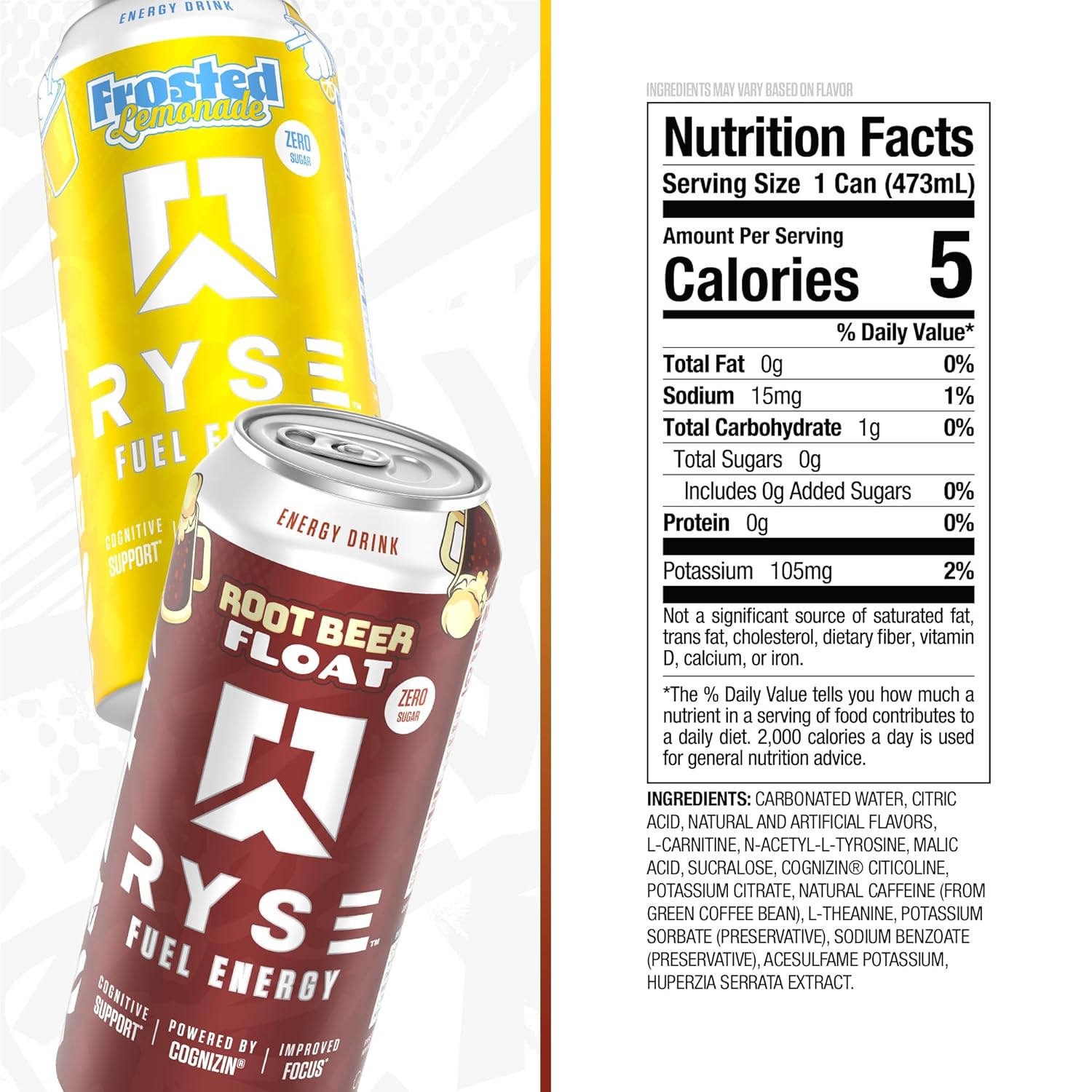 RYSE Fuel Energy Drink - Variety Pack - Sugar Free, Gluten Free & Vegan - 200mg Natural Caffeine, Taurine & Choline for Focus & Energy - No Artificial Colors - 16 fl oz Cans (12-Pack)