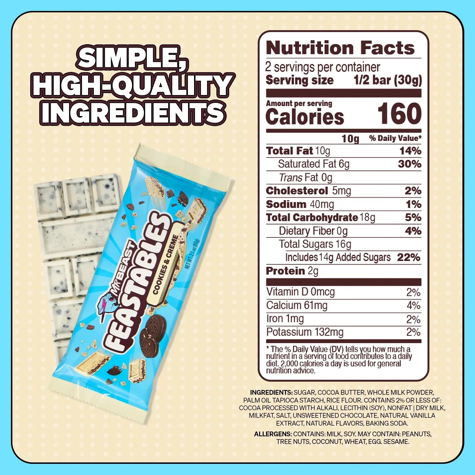 Feastables MrBeast Milk & Cookies Pack, King Size Milk Chocolate & Cookies & Creme Bars, 10 Each, Candy Bars for Adults & Kids as Snacks, Gifts, or Dessert, Fairtrade Cocoa, 2.1 Oz Each, 20 Count
