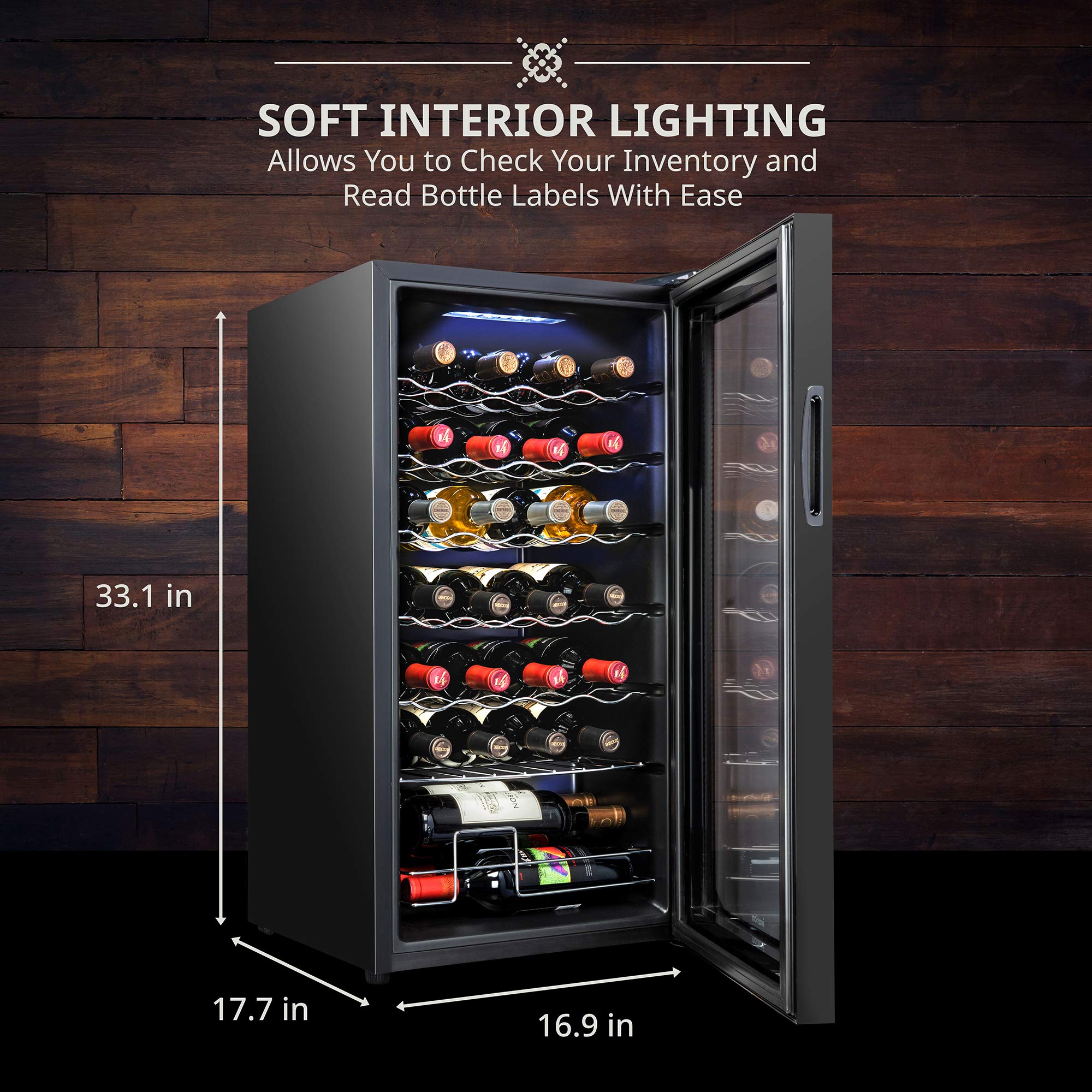 Ivation 28 Bottle Compressor Wine Cooler Refrigerator w/Lock | Large Freestanding Wine Cellar For Red, White, Champagne or Sparkling Wine | 41f-64f Digital Temperature Control Fridge Stainless Steel