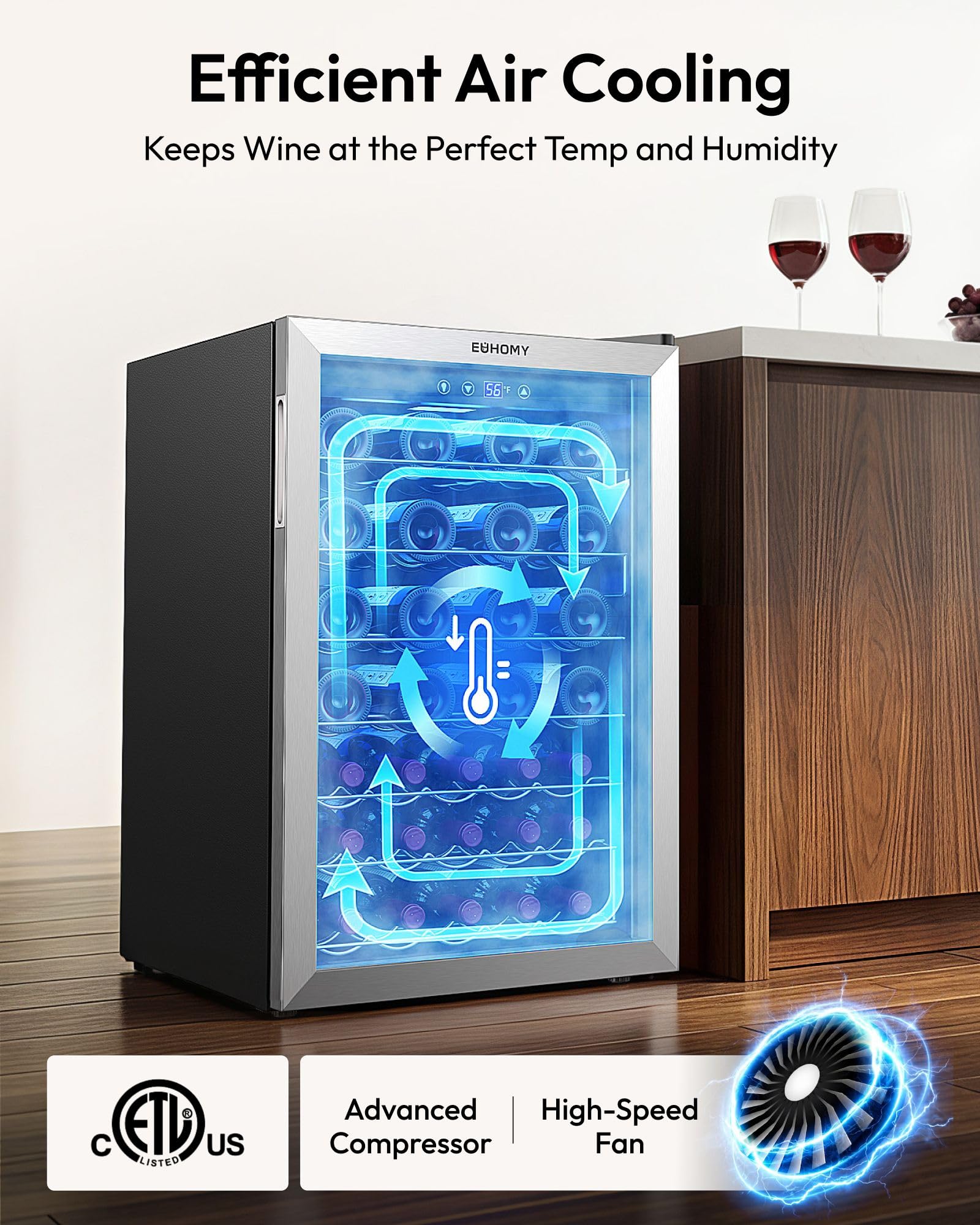 EUHOMY 25 bottle Wine Cooler Refrigerator, Freestanding Compressor Wine Fridge with Adjustable Temperature and Digital Control, Mini Fridge with Glass Door for Red White Wine, Beer, Black