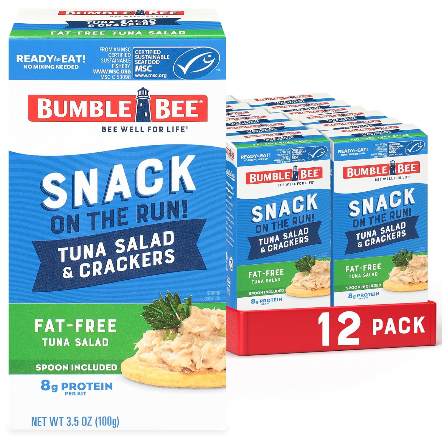 Bumble Bee Snack On The Run Original Tuna Salad with Crackers Kit (Pack of 12) - Ready to Eat Protein Snack Pack - 8g Protein per Box - Wild Caught MSC Certified Tuna
