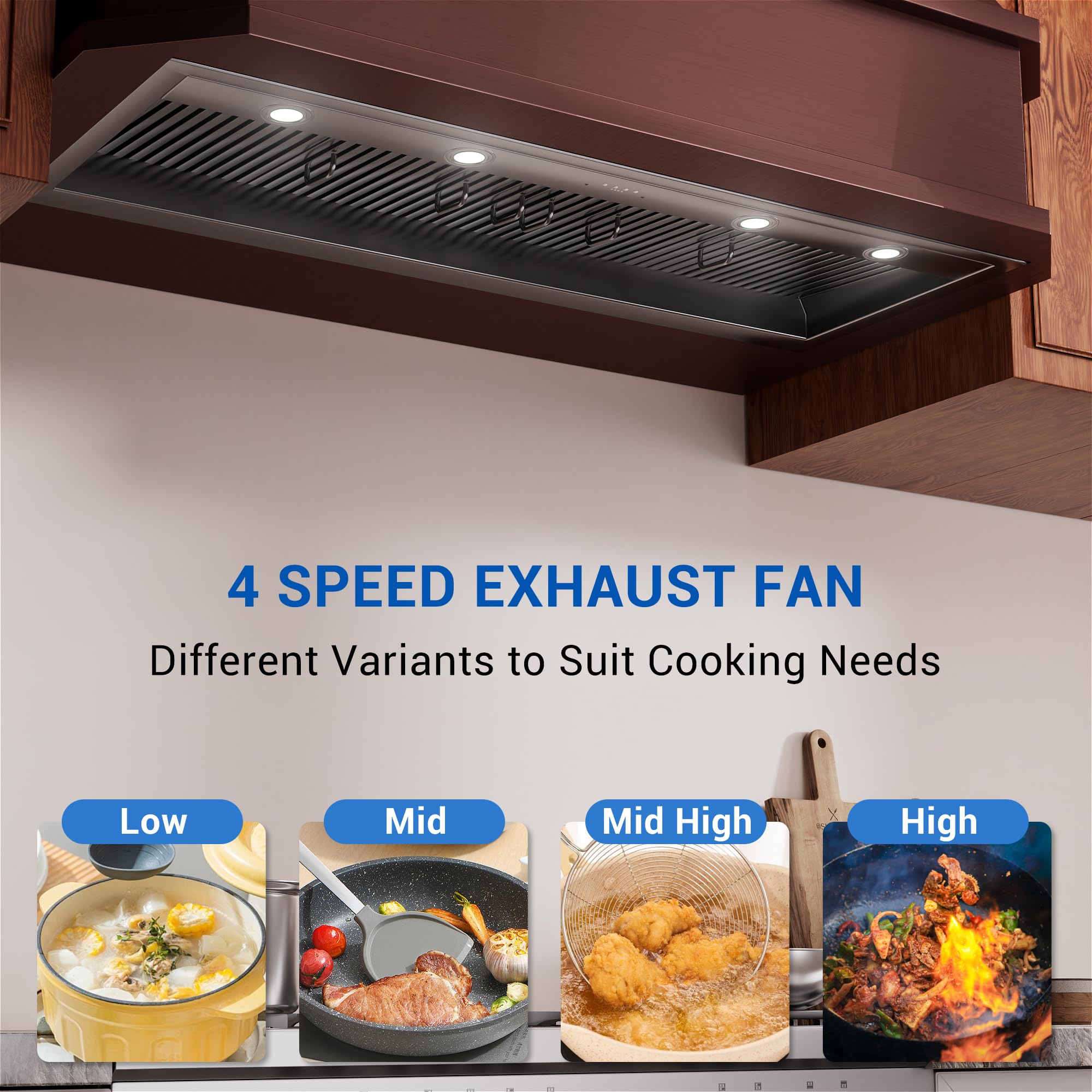 CT Copper Tailor Built-in Range Hood Insert Vent 48 Inch, 1150 CFM with 4-Speed Fan, LED Light, Dishwasher-safe Baffle Filter,Stainless Steel