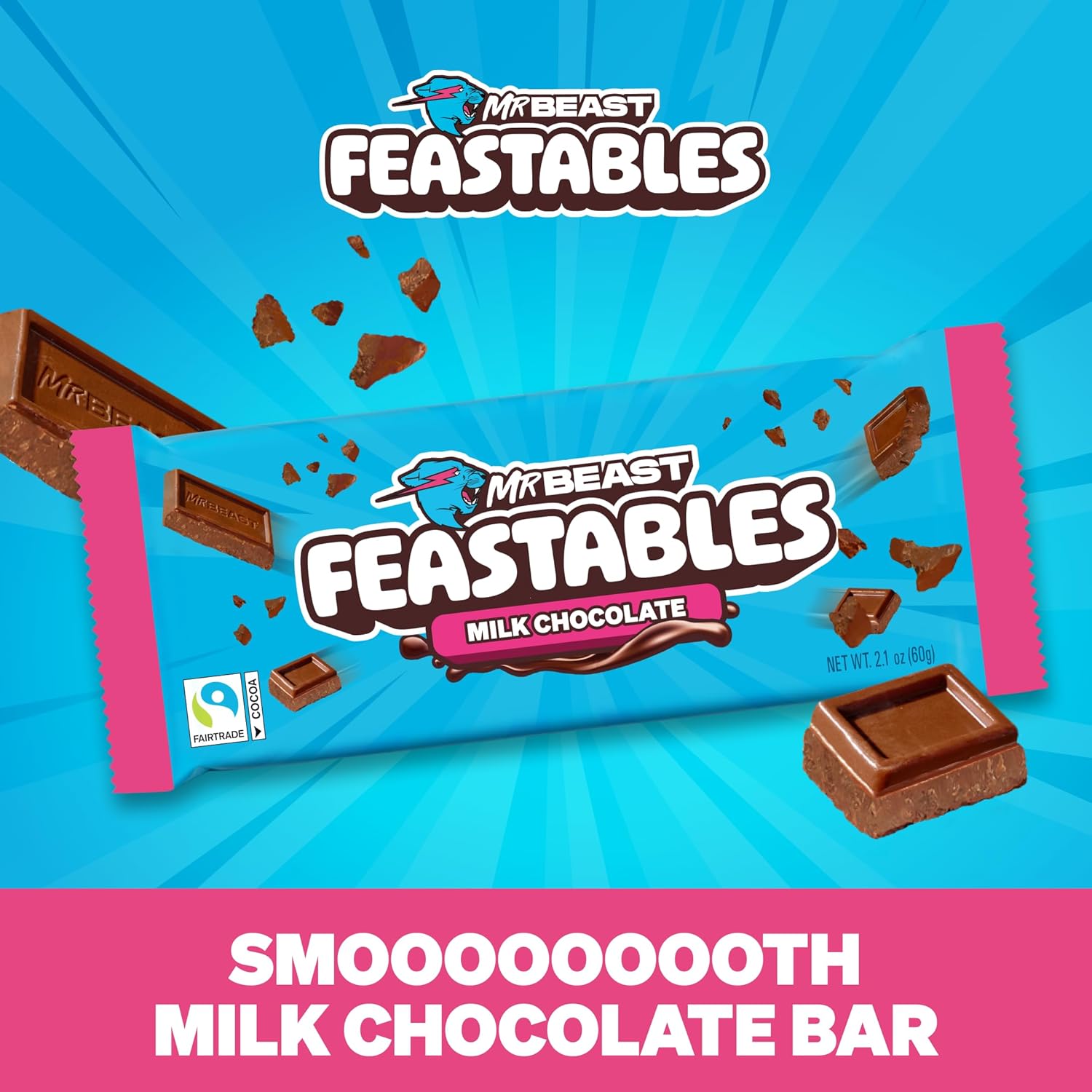 Feastables MrBeast Combo Pack, King Size Milk Chocolate & Milk Crunch Bars, 10 Each, Candy Bars for Adults & Kids, Candy Bar for Snacks, Gifts, or Dessert, Fairtrade Cocoa, 2.1 Oz Each, 20 Count