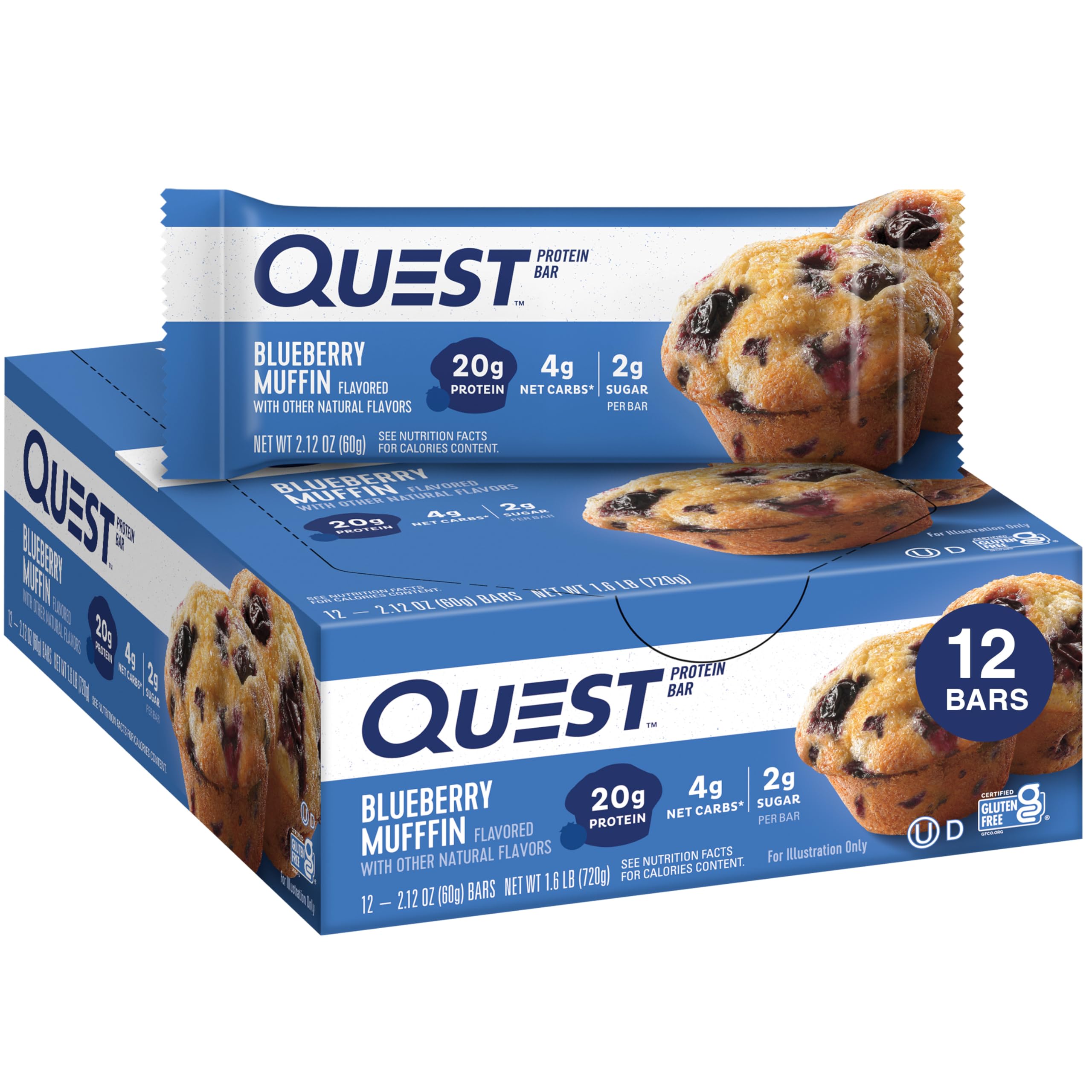 Quest Nutrition Chocolate Chip Dough Cookie Protein Bars, 21g Protein, 1g Sugar, 4g Net Carb, High Fiber, Gluten Free, Keto Friendy, 12 Count