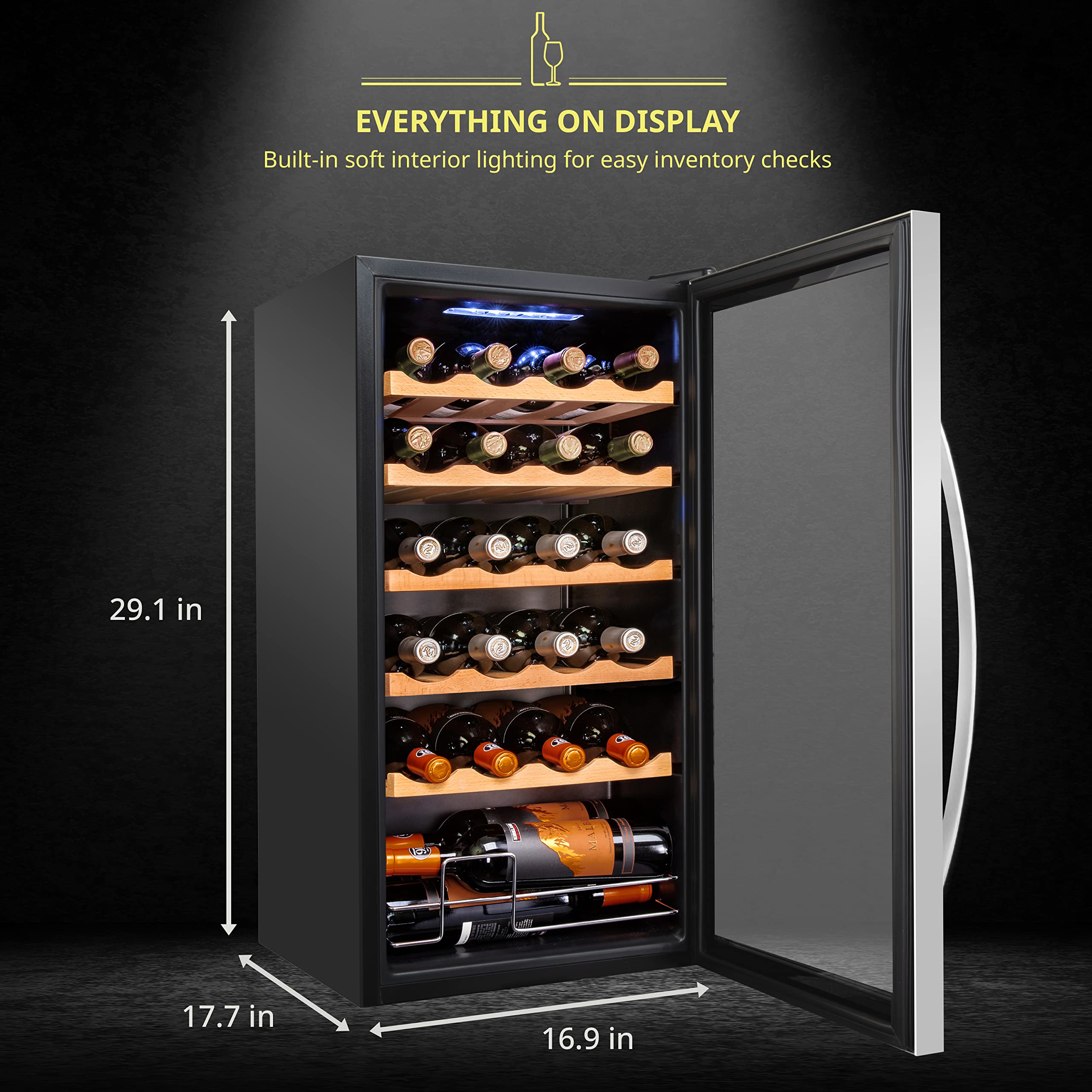 SCHMECKE 28 Bottle Compressor Wine Cooler Refrigerator w/Lock - Large Freestanding Wine Cellar - 41f-64f Digital Temperature Control Wine Fridge For Red, White, Champagne or Sparkling Wine - Black