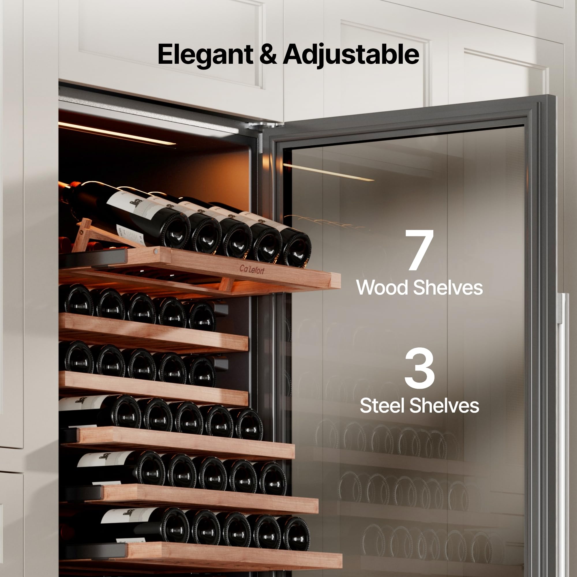 Ca'Lefort 15 Inch Wine Fridge, 33 Bottle Wine Cooler Refrigerator, 40-65°F Wine Refrigerator Glass Door, 3 LED Wine Fridge, Built-in or Freestanding Fridge for Home/Bar/Kitchen (3.0 cu.ft)