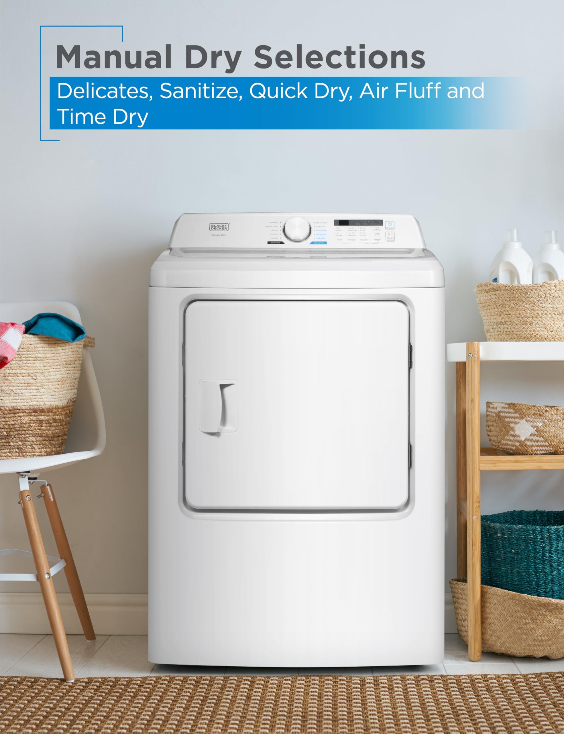 BLACK+DECKER BCED37 Compact Dryer for Standard Wall Outlet, Small, 4 Modes, Load Volume 13.2 lbs., White