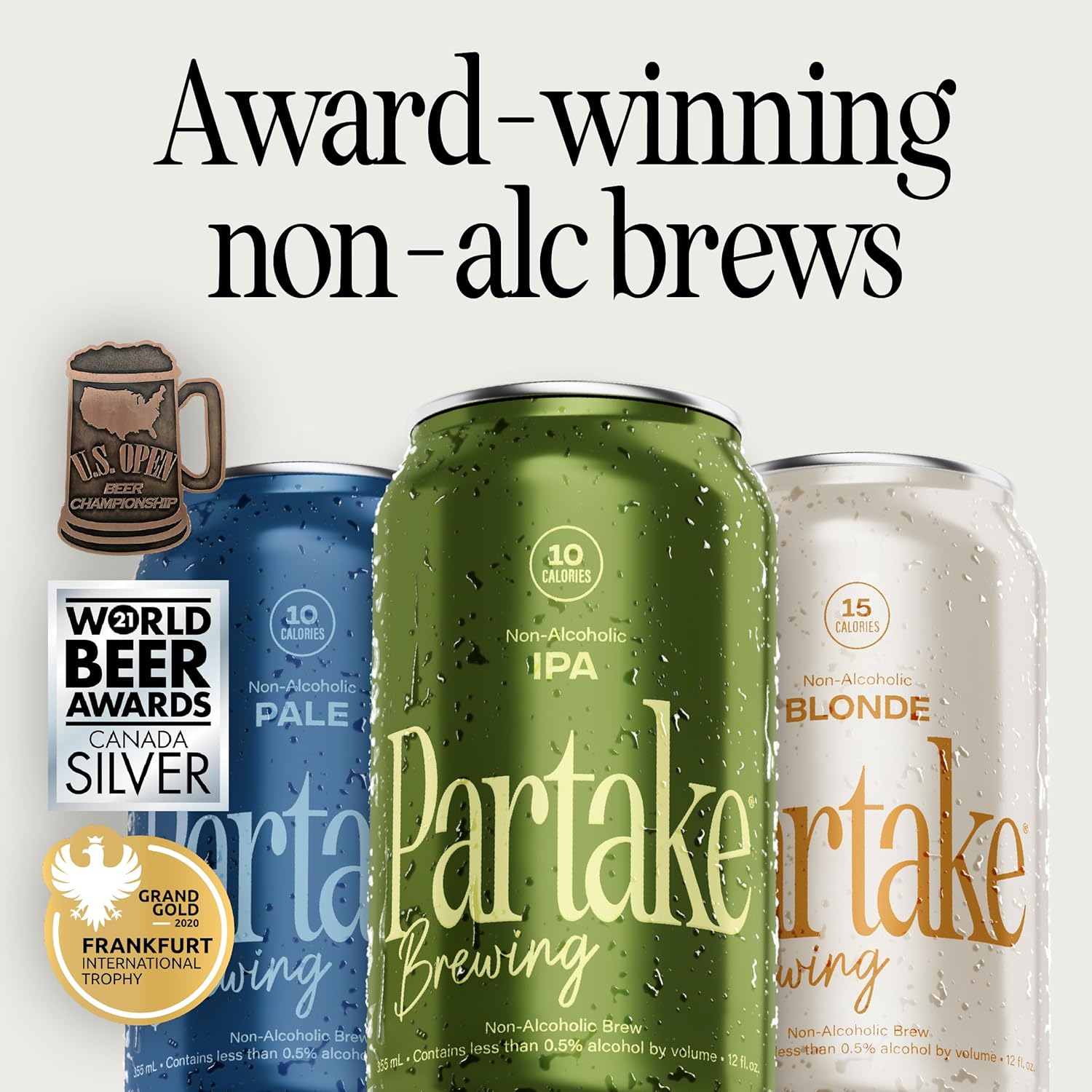 Partake Brewing Craft Non Alcoholic Beer, IPA 12 Pack x 12 Fl Oz Cans - Low Calorie & Carb, No Sugar, All Natural Ingredients - Award-Winning Taste, Non Alcoholic Beer Without the Empty Calories