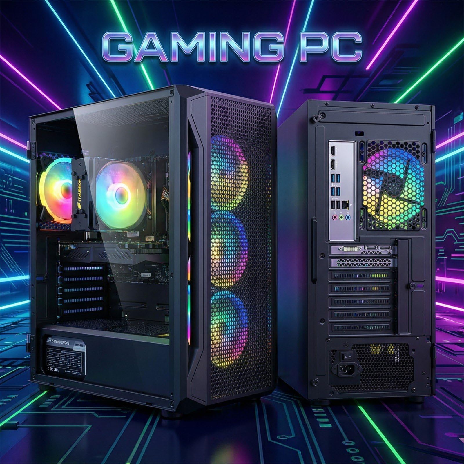 STGAubron Gaming PC Desktop Computer, Intel Core i7 up to 3.9GHz, Radeon RX 580 8G, 16G RAM, 512G SSD, WiFi 6, BT 5.0, RGB Fan x4, Windows 11 Home