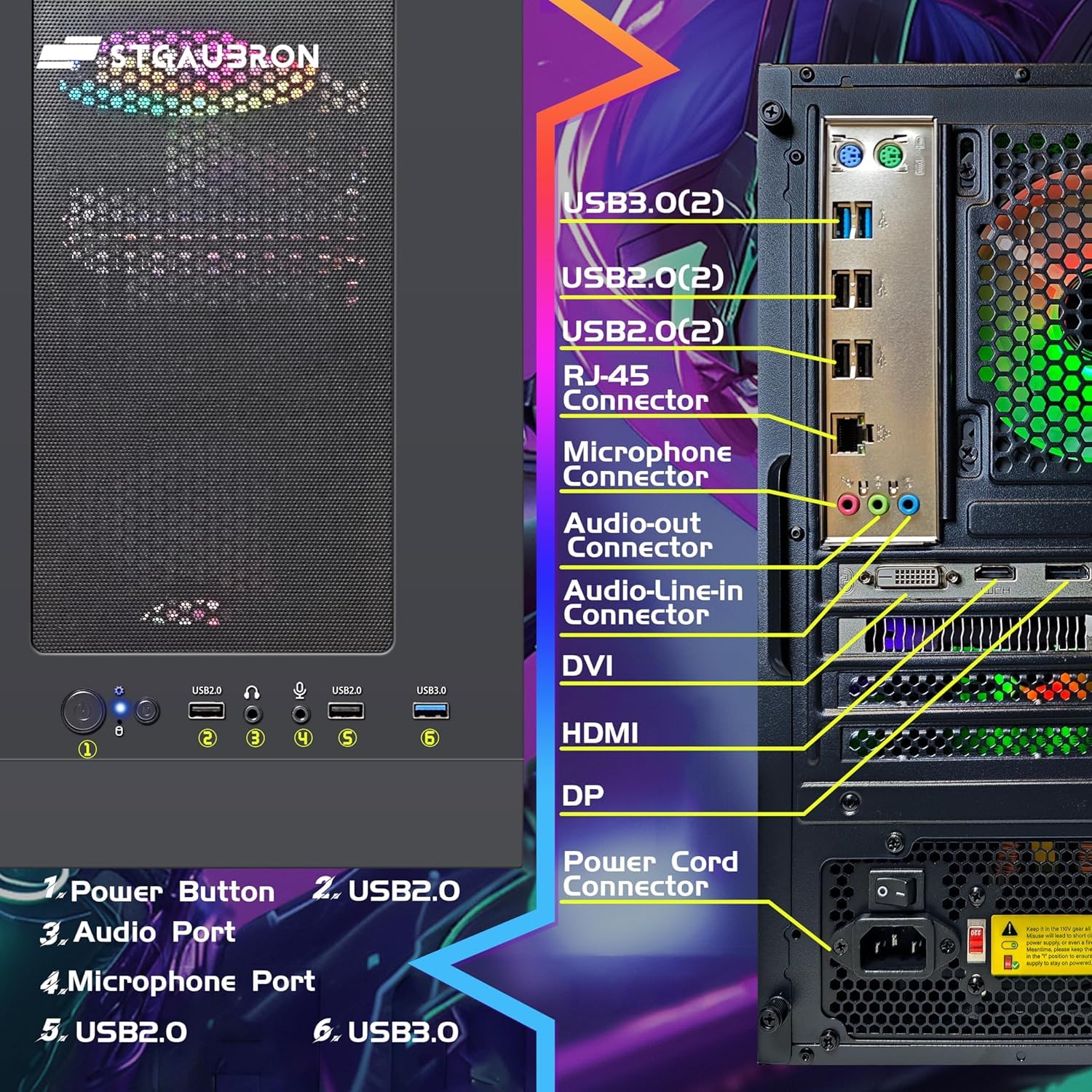 STGAubron Gaming PC Desktop Computer, Intel Core i7 up to 3.9GHz, Radeon RX 580 8G, 16G RAM, 512G SSD, WiFi 6, BT 5.0, RGB Fan x4, Windows 11 Home