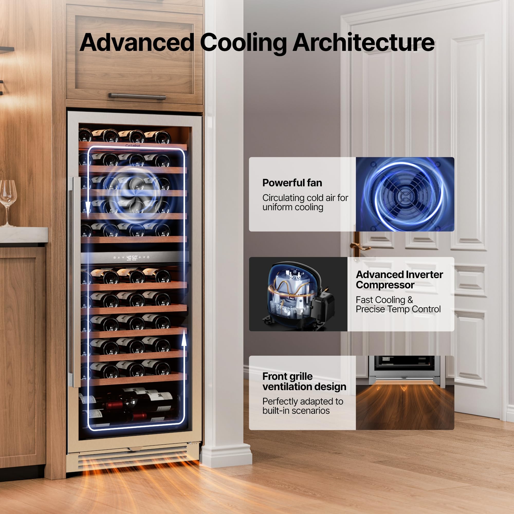 Ca'Lefort 15 Inch Wine Fridge, 33 Bottle Wine Cooler Refrigerator, 40-65°F Wine Refrigerator Glass Door, 3 LED Wine Fridge, Built-in or Freestanding Fridge for Home/Bar/Kitchen (3.0 cu.ft)
