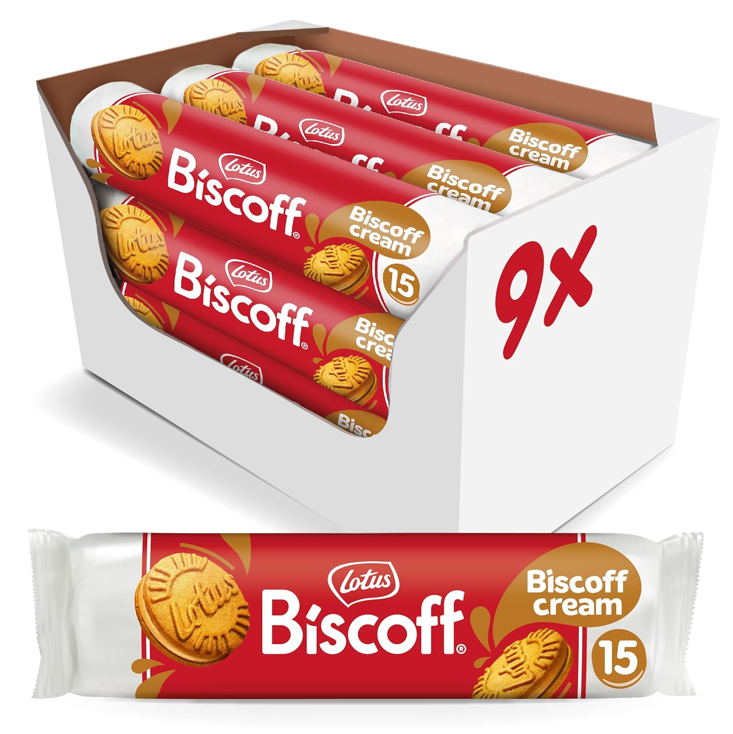 Lotus Biscoff Sandwich Cookies, Milk Chocolate Cream, 15 Cookies per pack, 5.29 Ounce (Pack of 9)