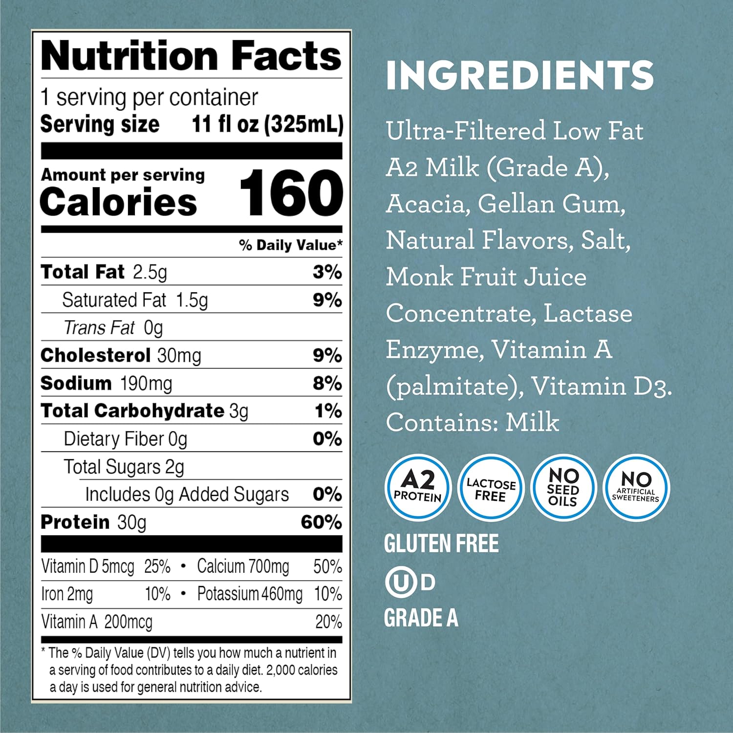 Pioneer Pastures - High Protein A2 Milkshakes - Vanilla - A2 Nutritional Milk, 30g Protein, 2g Sugar, No Sweeteners, No Seed Oils - All-Natural, Breakfast Shake, Meal Replacement, Workout - 11oz, 12 Pack