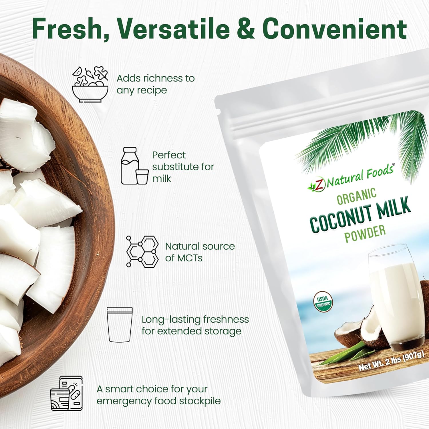 Z Natural Foods Premium Whole Milk Powder - Powdered Milk for Baking, Cooking, Drinks - Dry Milk Powder, Pasteurized, Non-GMO, Gluten-Free, Kosher-Certified, 5 lbs