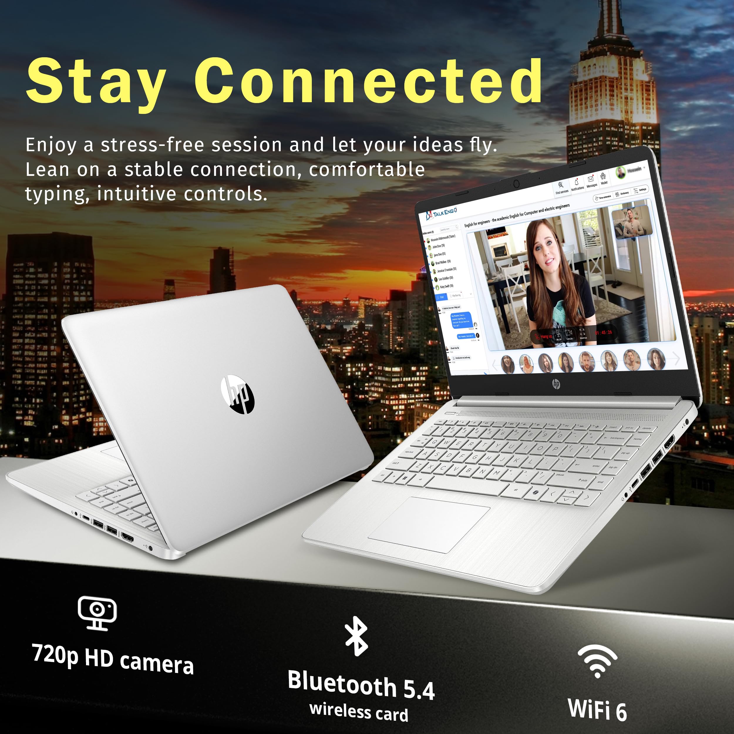 HP Stream 14" HD BrightView Laptop, Intel Celeron N4120, 16GB RAM, 288GB Storage (128GB UFS + 160GB Docking Station Set), Intel UHD Graphics, 720p Webcam, Wi-Fi, 1 Year Office 365, Win 11S, Silver