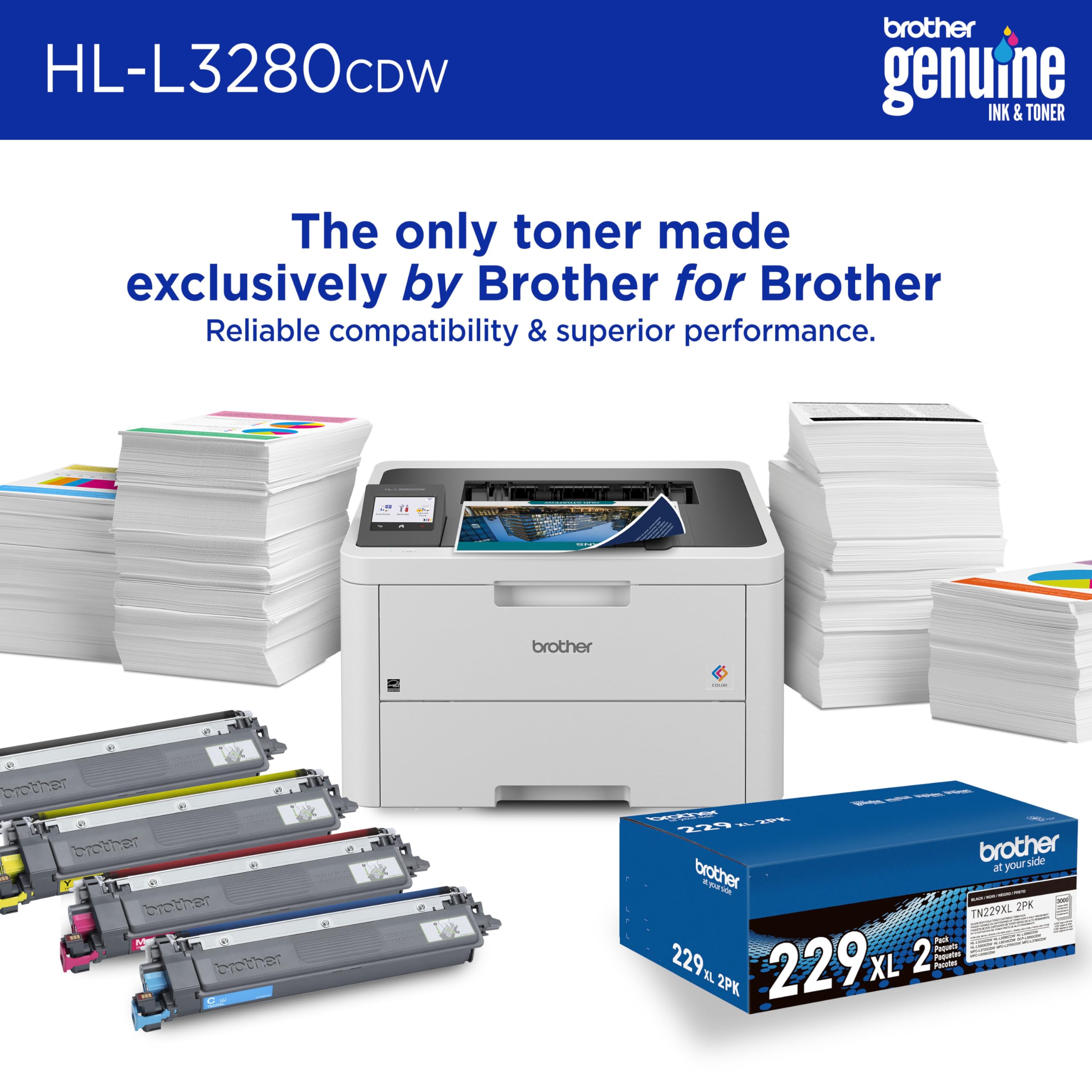 Brother HL-L3280CDW Wireless Compact Digital Color Printer with Laser Quality Output, Duplex, Mobile Printing & Ethernet | Includes 2 Month Refresh Subscription Trial¹,Works with Alexa