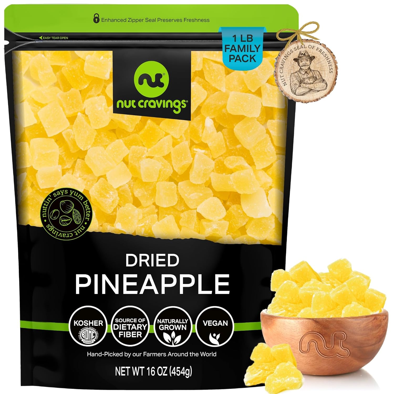 NUT CRAVINGS - Dried California Peaches, No Sugar Added, Unsweetened (16oz, 1 LB) Sweet Healthy Snack, Vegan, Kosher, Resealable Bag