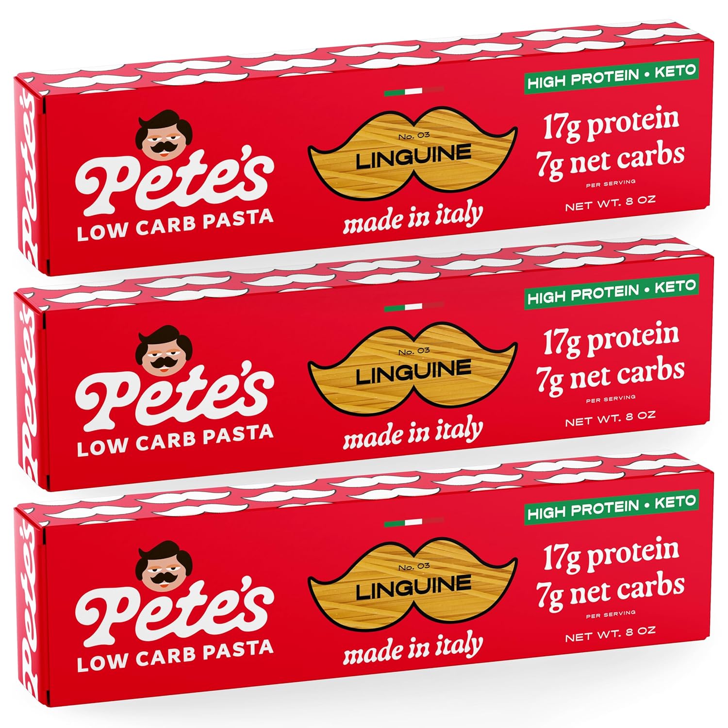 High Protein, Low Carb Pasta Variety | Penne, Rotini, Elbow Macaroni with 17g Protein, 7g Carbs | Healthy, Keto Pasta Made in Italy | 3-Pack, 8oz - Pete’s Pasta