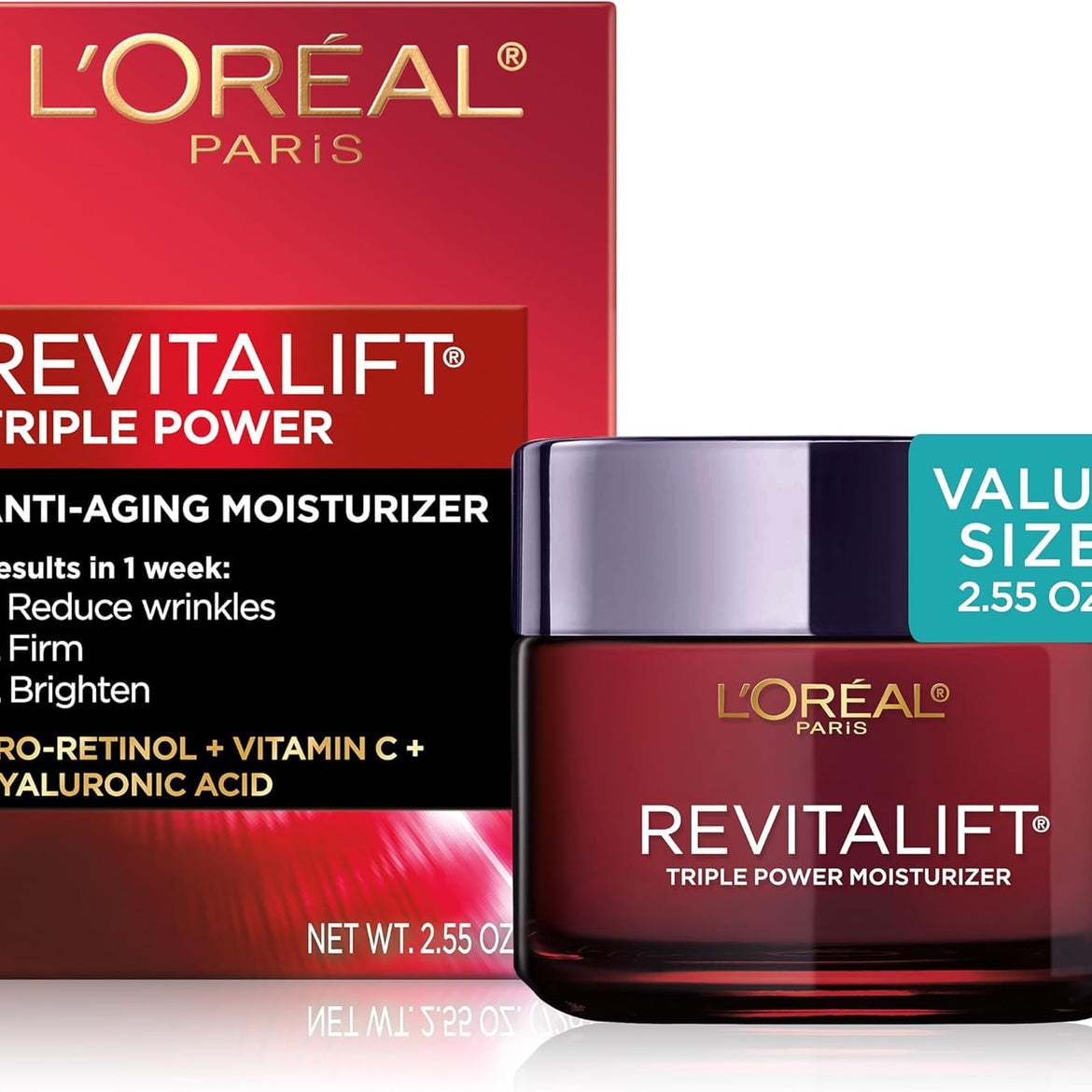 L'OREAL PARIS Skincare Revitalift Triple Power Anti-Aging Face Moisturizer with Pro Retinol, Hyaluronic Acid & Vitamin C to reduce wrinkles, firm and brighten skin, 1.7 Oz - (Packaging May Vary)