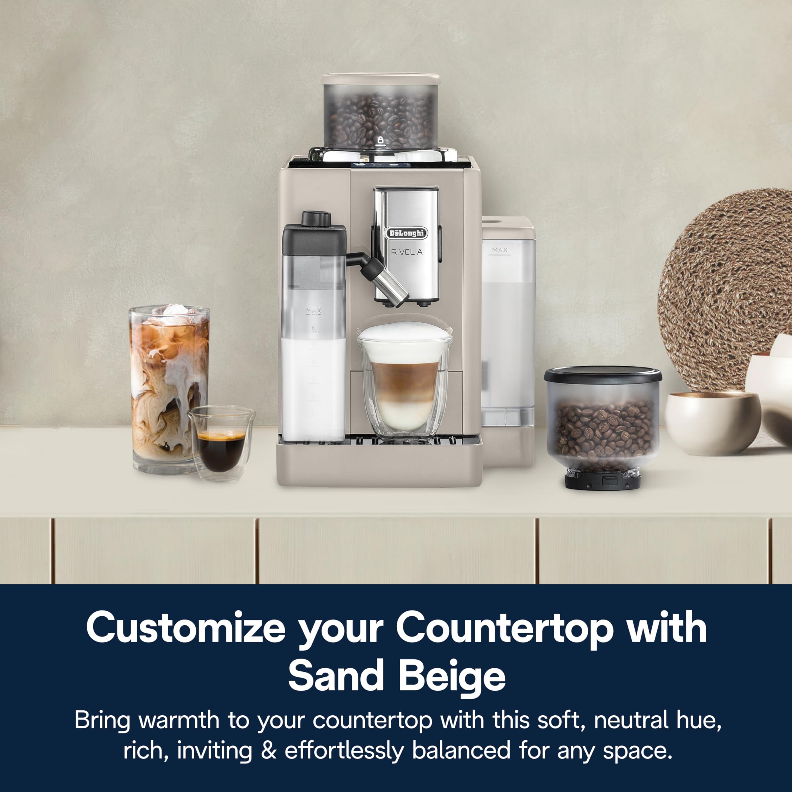 De'Longhi Rivelia Automatic Espresso Machine with Grinder & Milk Frother – All-in-One Coffee Maker, Hot & Iced Latte, Cappuccino, Bean Switch System, Burr Grinder, Compact Italian Design, Black