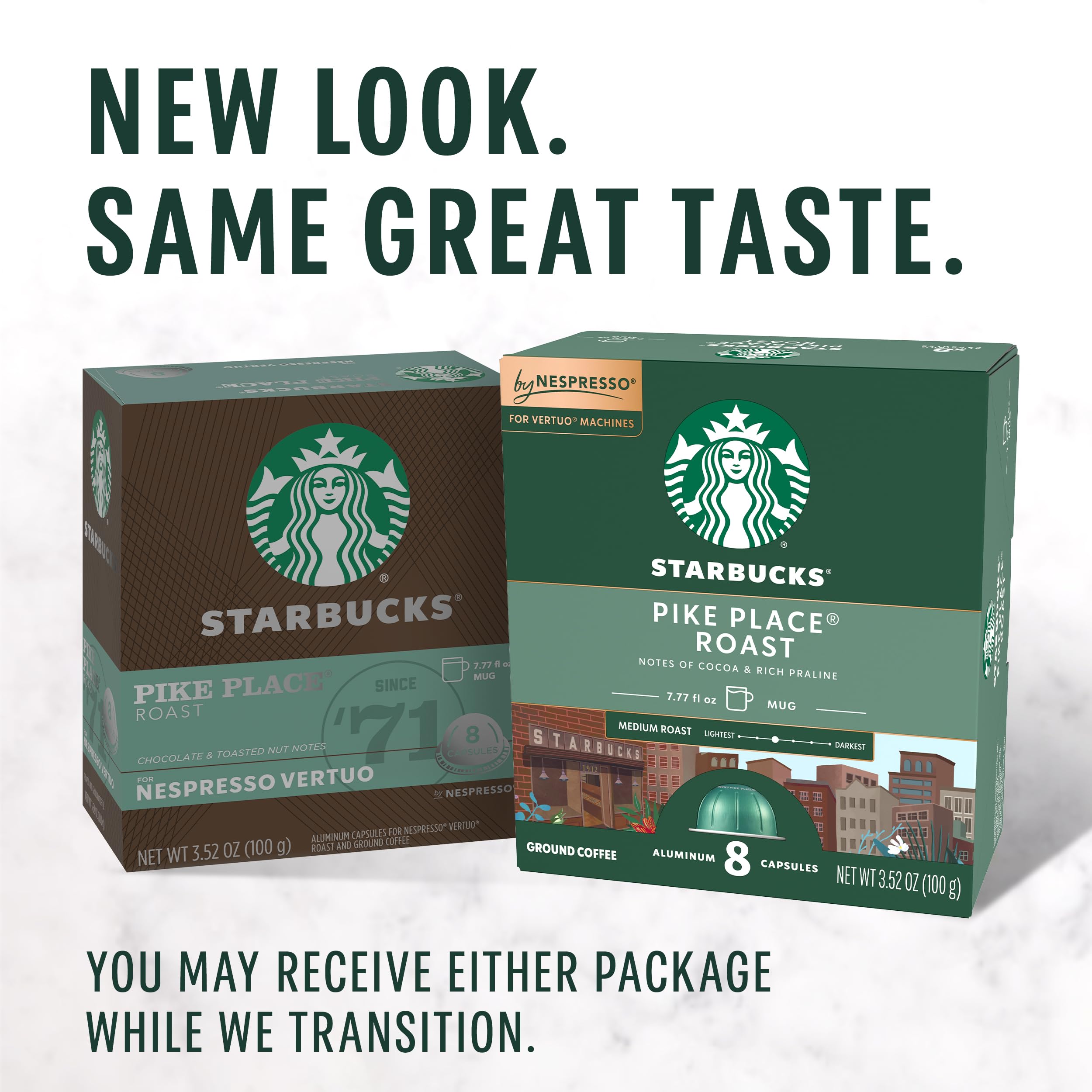 Starbucks by Nespresso Vertuo, Pike Place, Medium Roast Coffee 32-count Coffee Pods, Brews 7.8 oz.