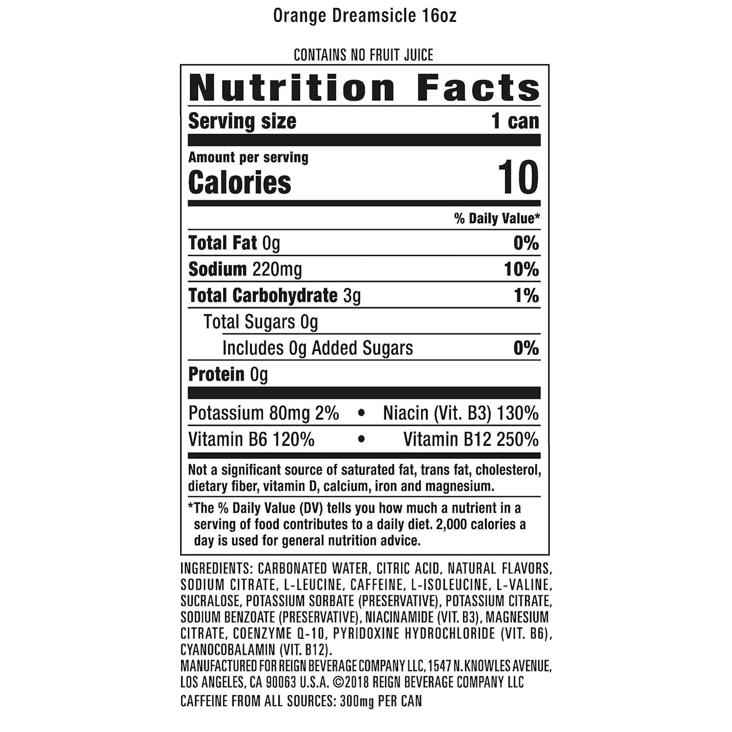 Reign Total Body Fuel, Orange Dreamsicle, Fitness & Performance Drink, 16 Fl Oz (Pack of 12)