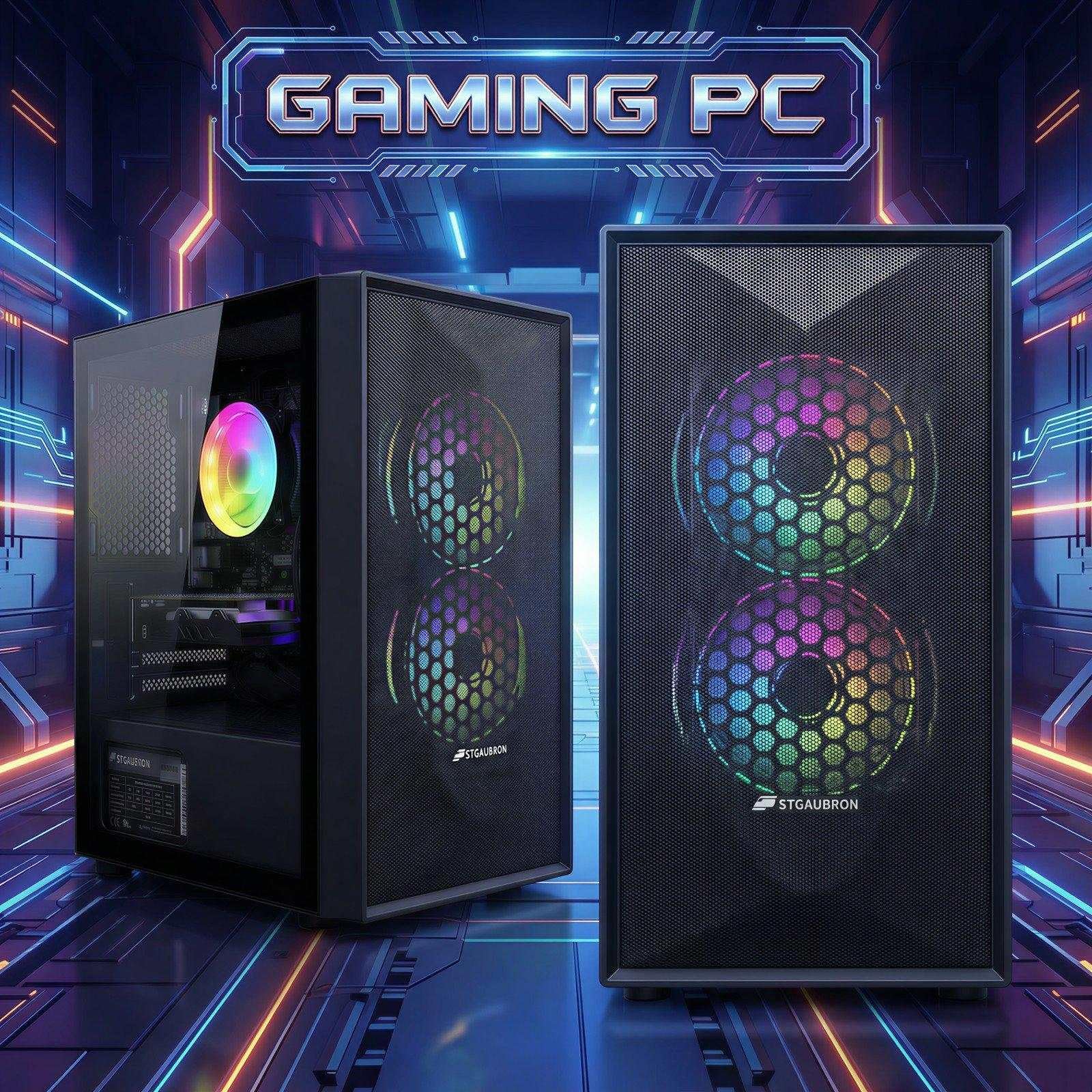 STGAubron Prebuilt Gaming PC Desktop, Radeon RX 550 4G, Intel Core i5 up to 3.6GHz, 16G RAM, 512G SSD, WiFi 6, BT 5.0, RGB Fan x2, Windows 11 Home