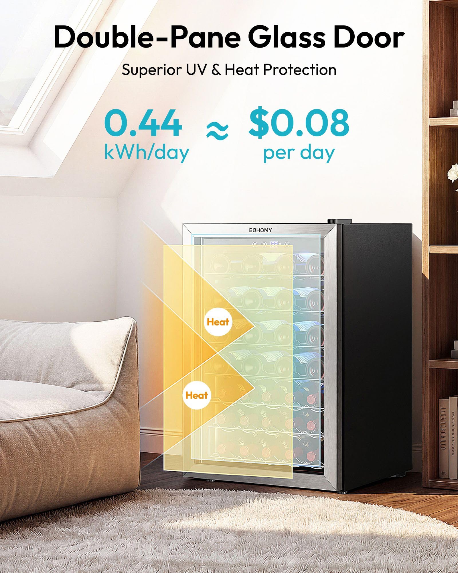 EUHOMY 25 bottle Wine Cooler Refrigerator, Freestanding Compressor Wine Fridge with Adjustable Temperature and Digital Control, Mini Fridge with Glass Door for Red White Wine, Beer, Black