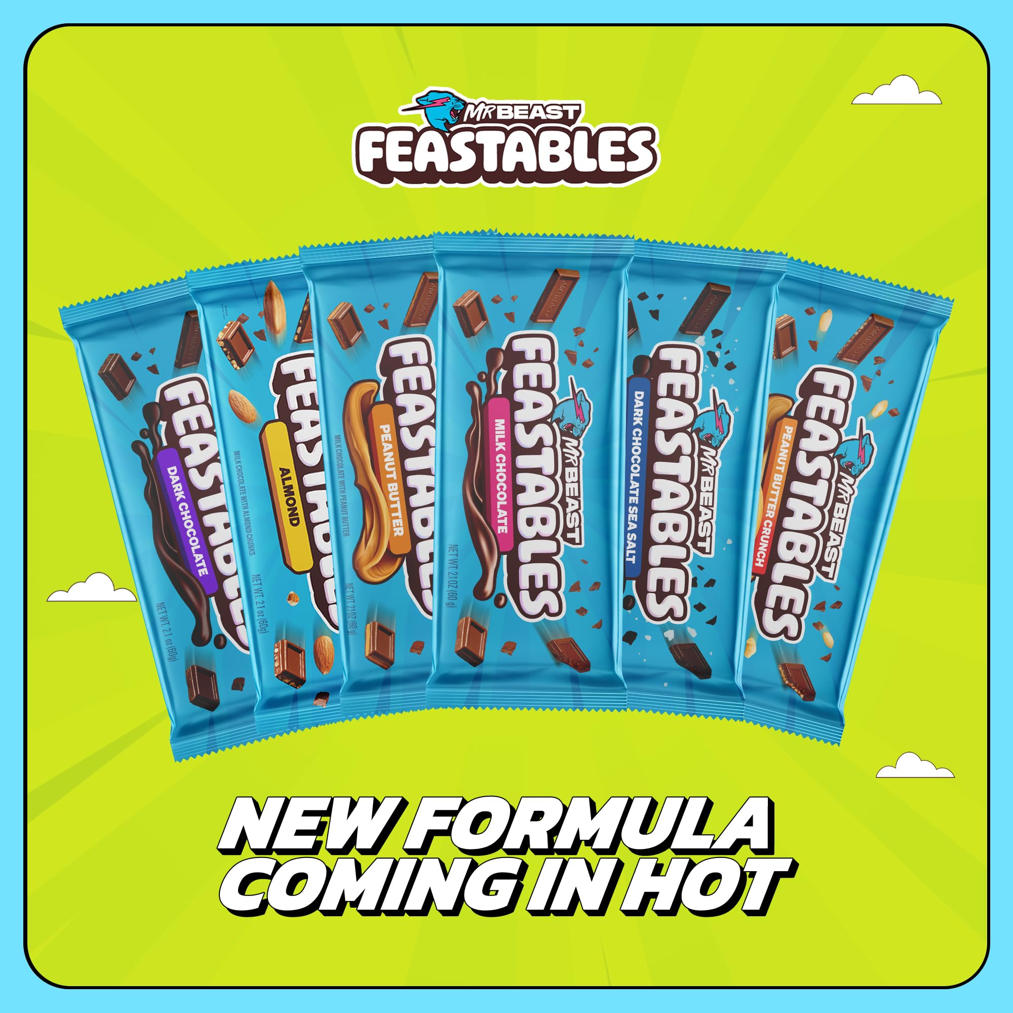 Feastables MrBeast Milk Chocolate Chocolate Bar, Full Size Bar for Adults & Kids, Candy Bars, Snacks, Gifts, or Dessert, Sweet & Creamy Fairtrade Cocoa, 1.24 Oz Each, 24 Count
