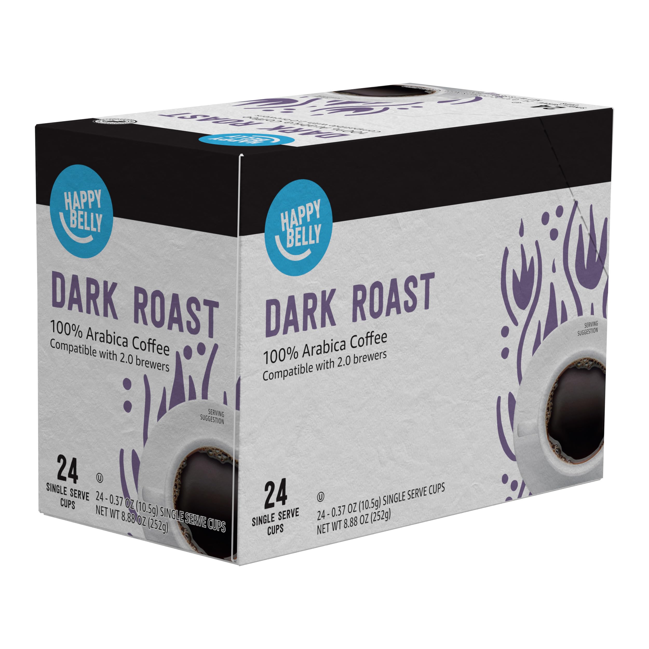 Amazon Brand - Happy Belly Dark Roast Coffee Pods, Compatible with Keurig 2.0 K-Cup Brewers, 100 Count