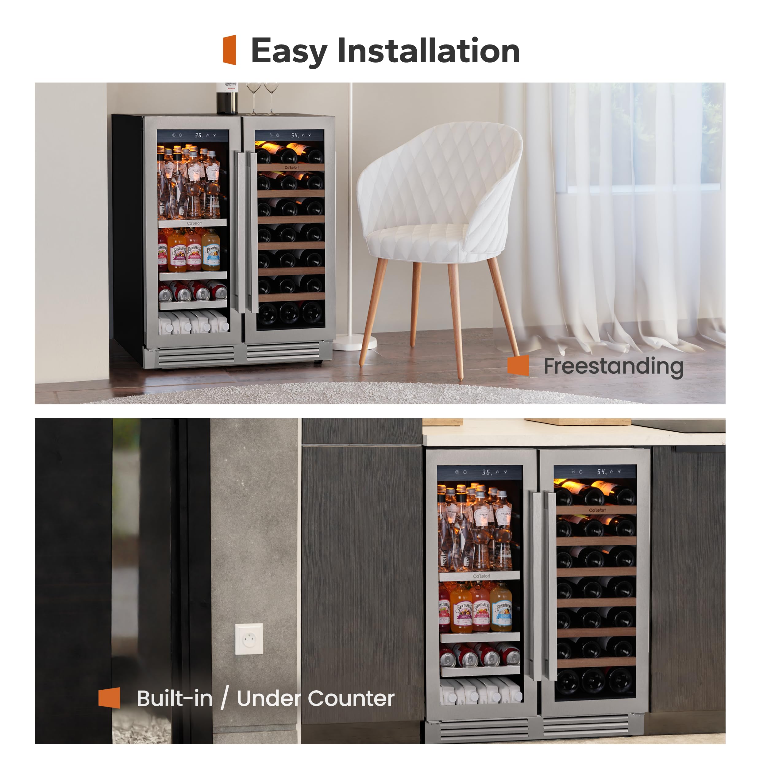 Ca'Lefort 15 Inch Wine Fridge, 33 Bottle Wine Cooler Refrigerator, 40-65°F Wine Refrigerator Glass Door, 3 LED Wine Fridge, Built-in or Freestanding Fridge for Home/Bar/Kitchen (3.0 cu.ft)