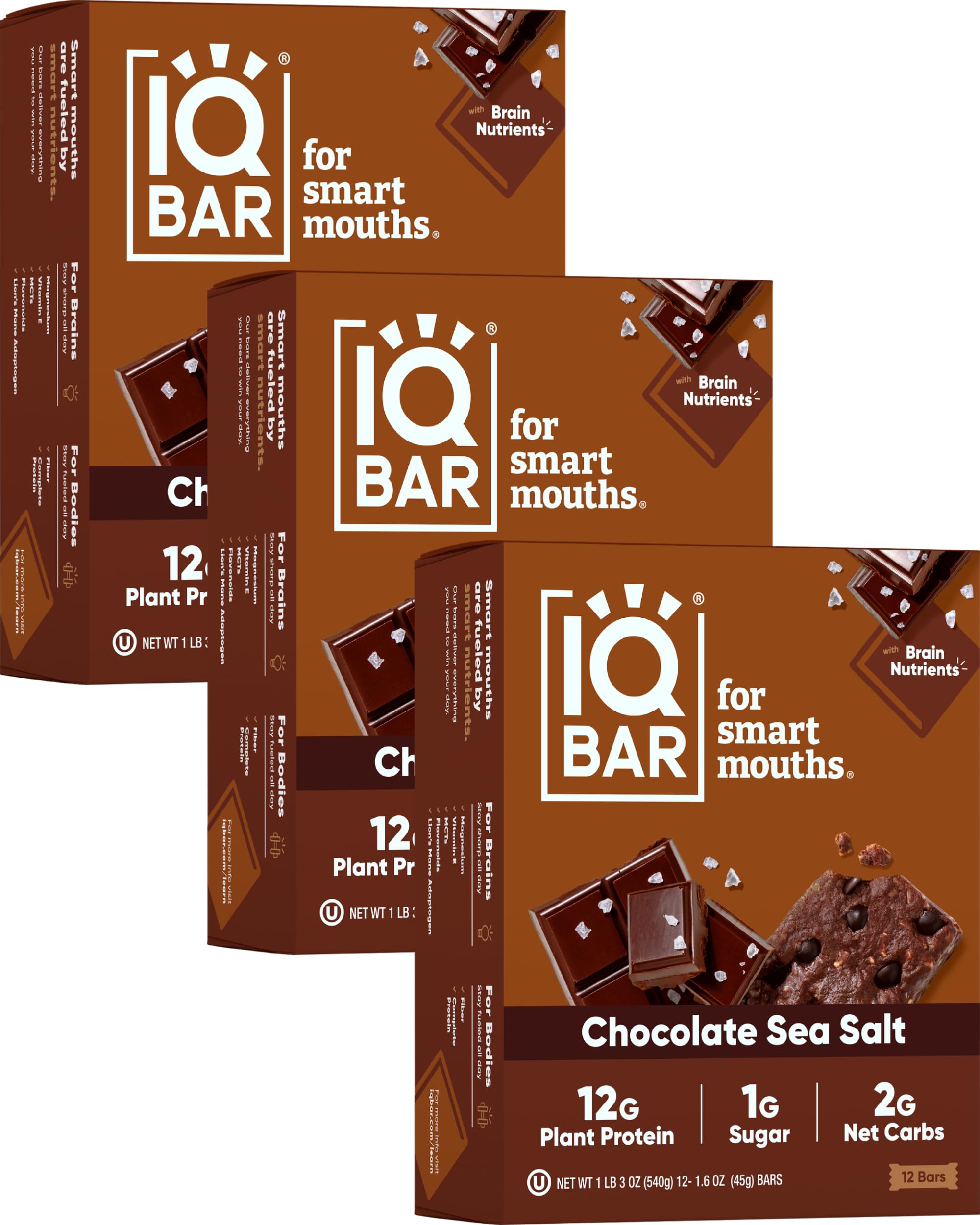 IQBAR Brain and Body Plant Protein Bars - Chocolate Lovers Variety - 36-Count - Keto, Vegan, Low Carb, High Fiber, Gluten Free, Dairy Free, Low Sugar Snack with Nutrients for Focus, Energy, Meal Replacement