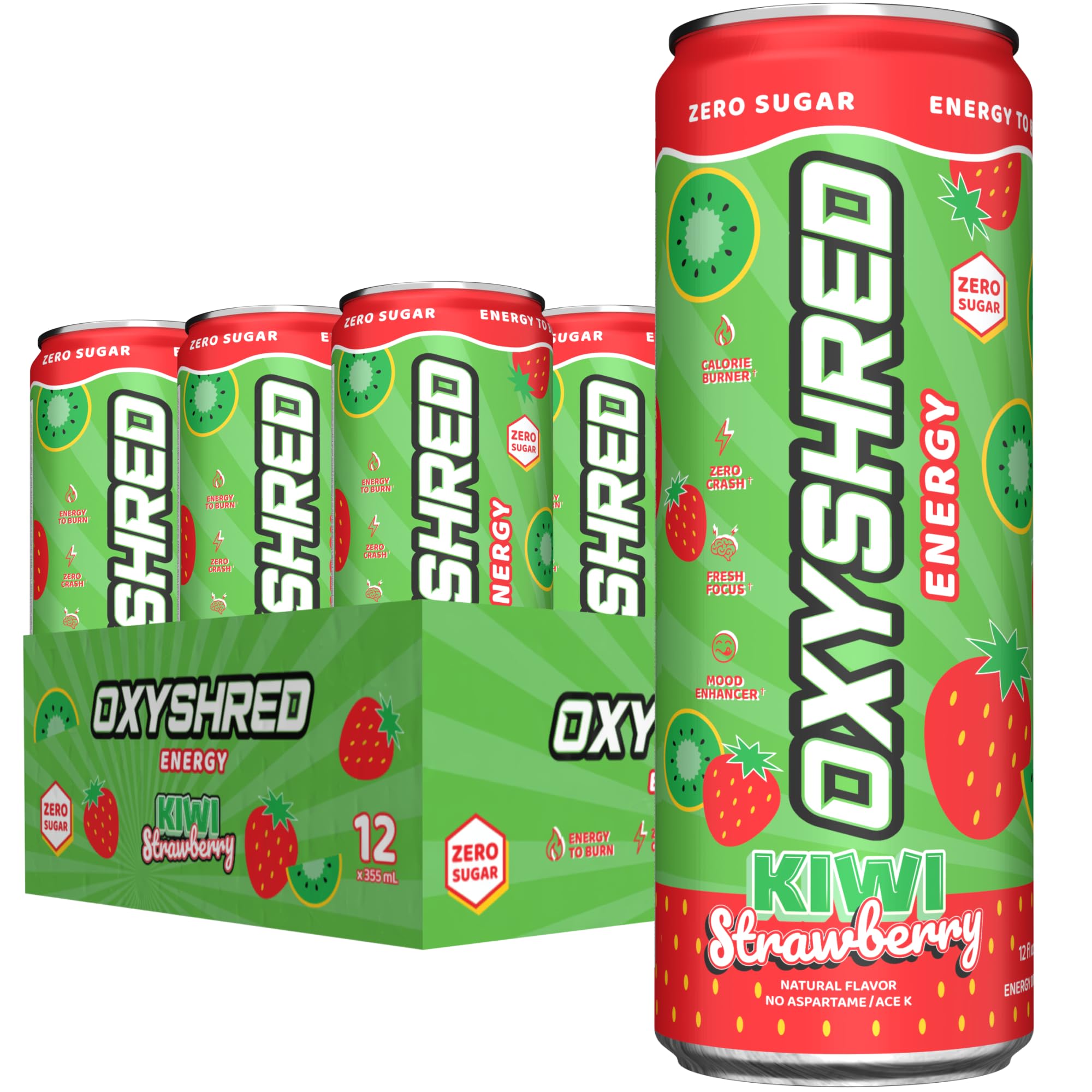 EHP Labs OxyShred Healthy Energy Drink - Zero Sugar Energy Drinks with Amino Acids, Green Tea Extract, Vitamin C & L Carnitine - Zero Carbs, Zero Calories, Clean Caffeine, Bahama Breeze (12-Pack)