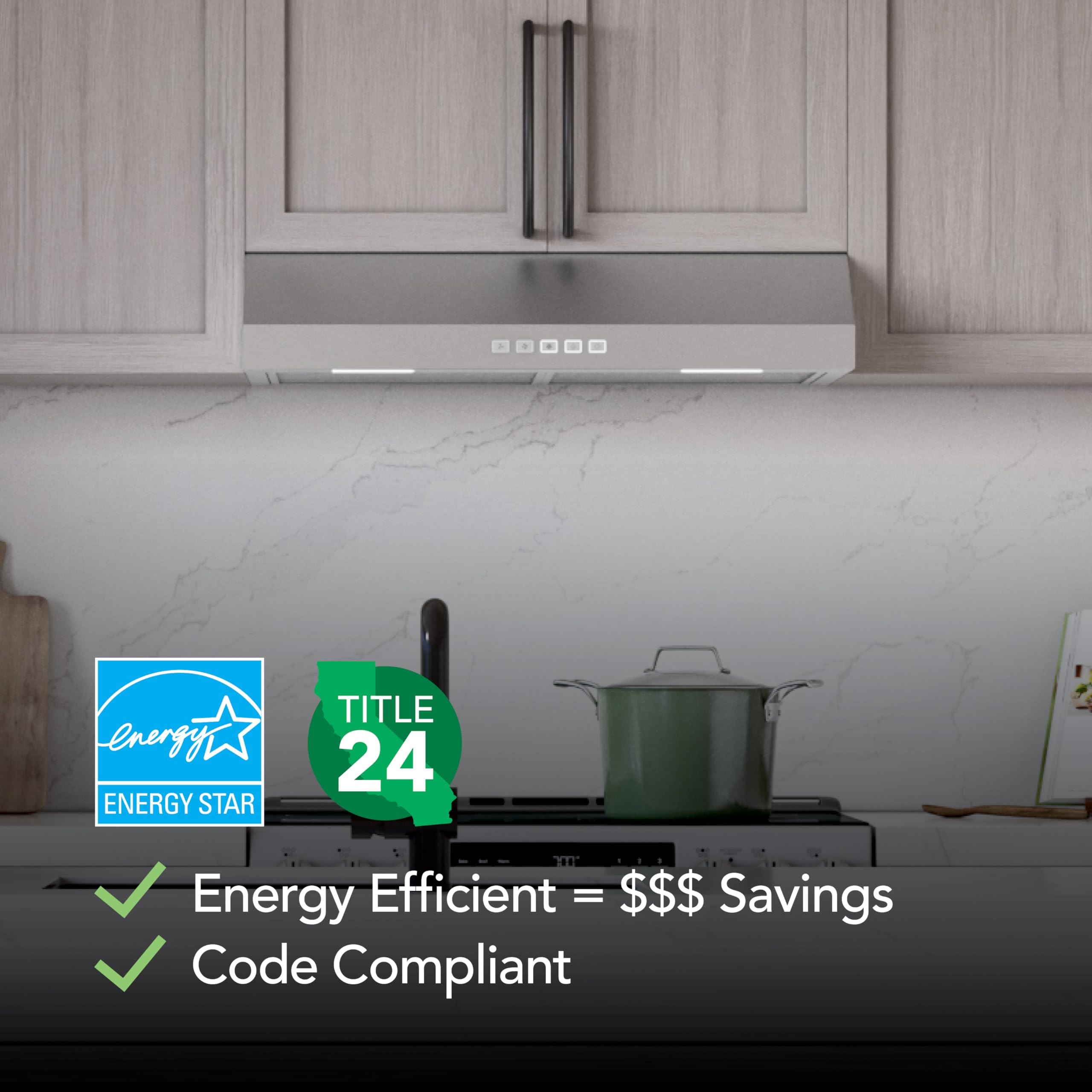 Broan-NuTone BCSQ130SS Three-Speed Glacier Under-Cabinet Range Hood with LED Lights ADA Capable, 1.5 Sones, 375 Max Blower CFM, 30-Inch, Stainless Steel
