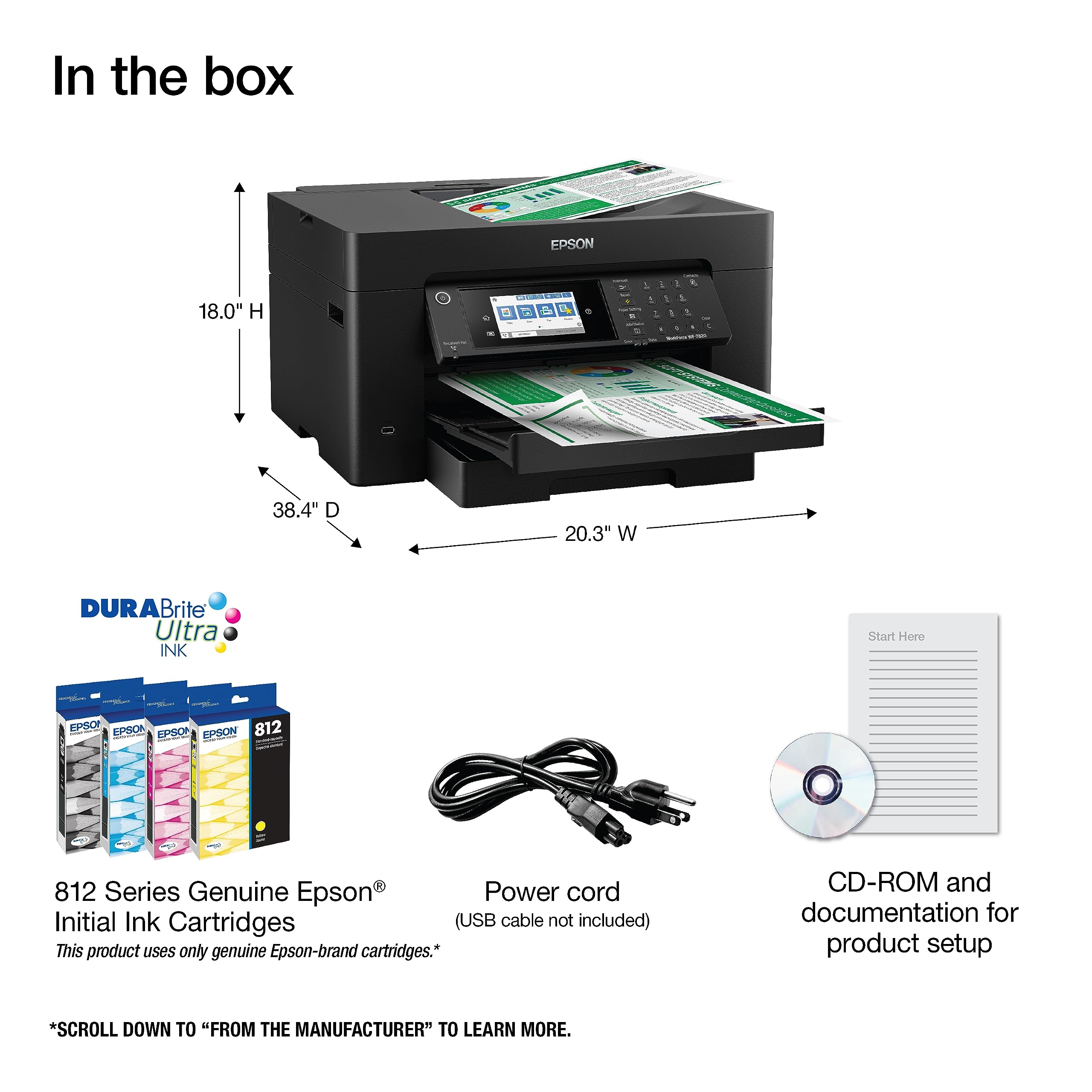 Epson Workforce Pro WF-7840 Wireless All-in-One Wide-Format Printer with Auto 2-Sided Print up to 13" x 19", Copy, Scan and Fax, 50-Page ADF, 500-sheet Paper Capacity, 4.3" Screen