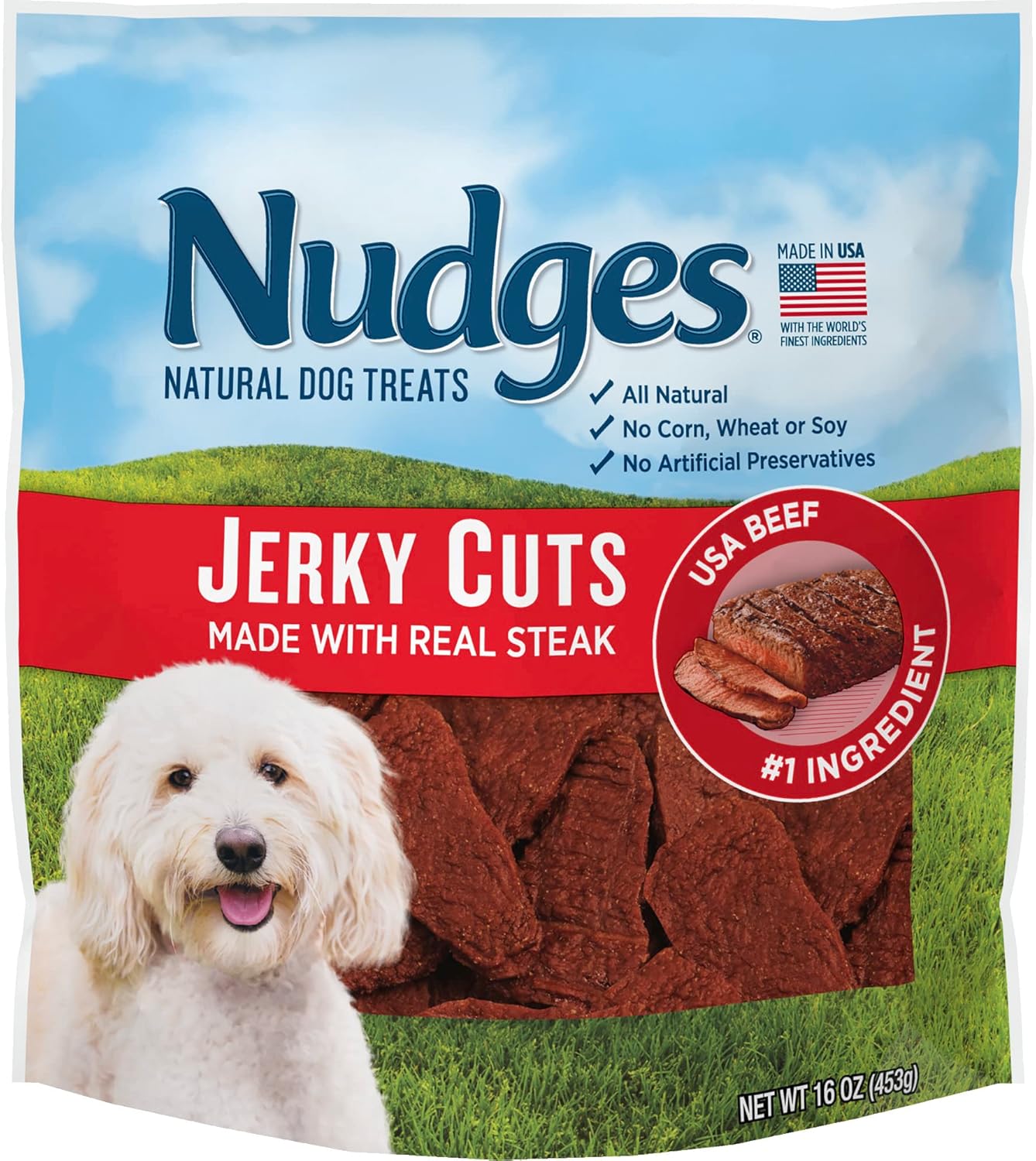 Blue Buffalo Nudges Jerky Bites Dog Treats, Made in the USA with Natural Ingredients, Bite-Sized Pieces, Chicken, 16-oz Bag