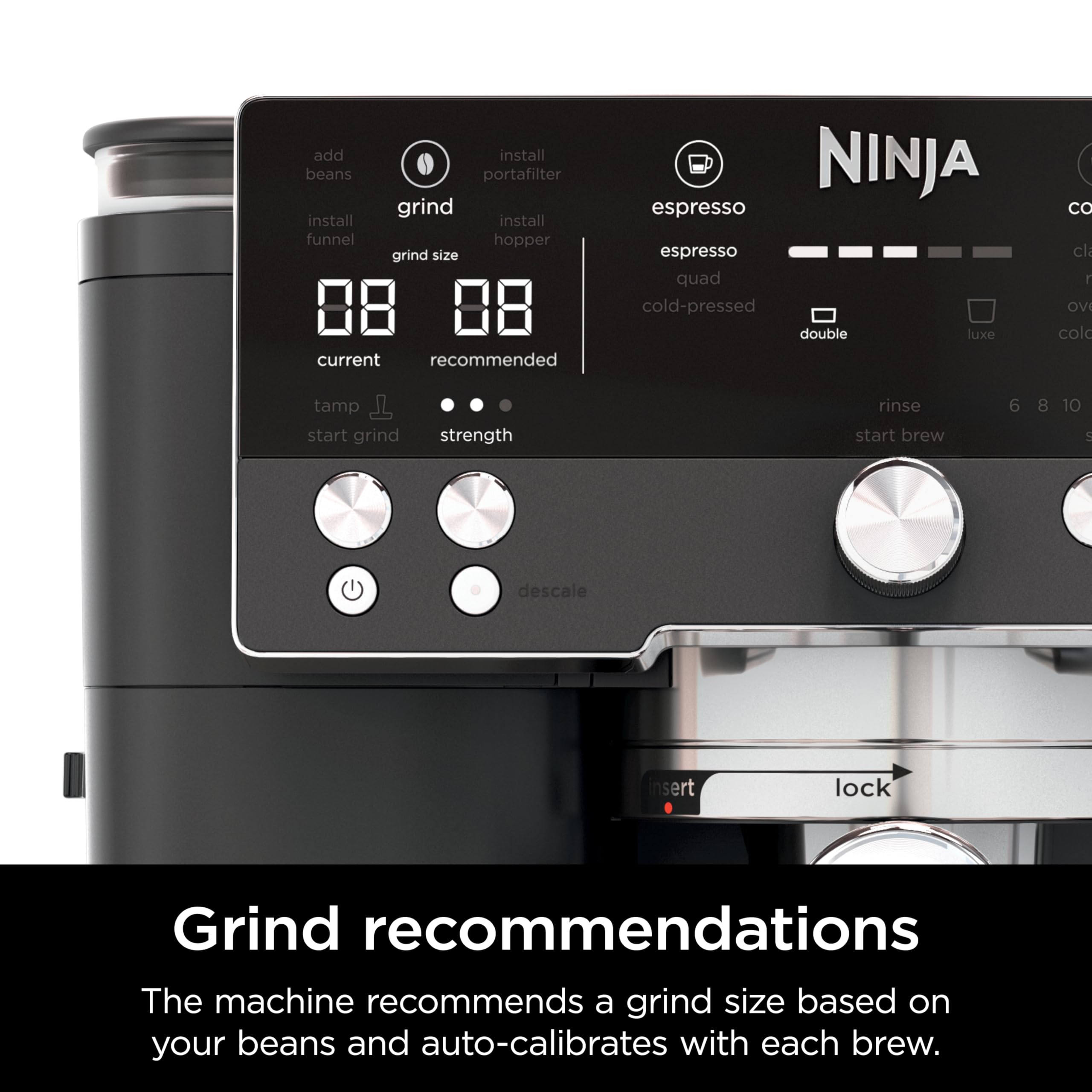 Ninja Luxe Café Premier 3-in-1 Espresso Machine, Drip Coffee, & Rapid Cold Brew | Built-in Coffee Grinder, Hands-Free Milk Frother, Assisted Tamper for Cappuccinos & Lattes | Stainless Steel | ES601