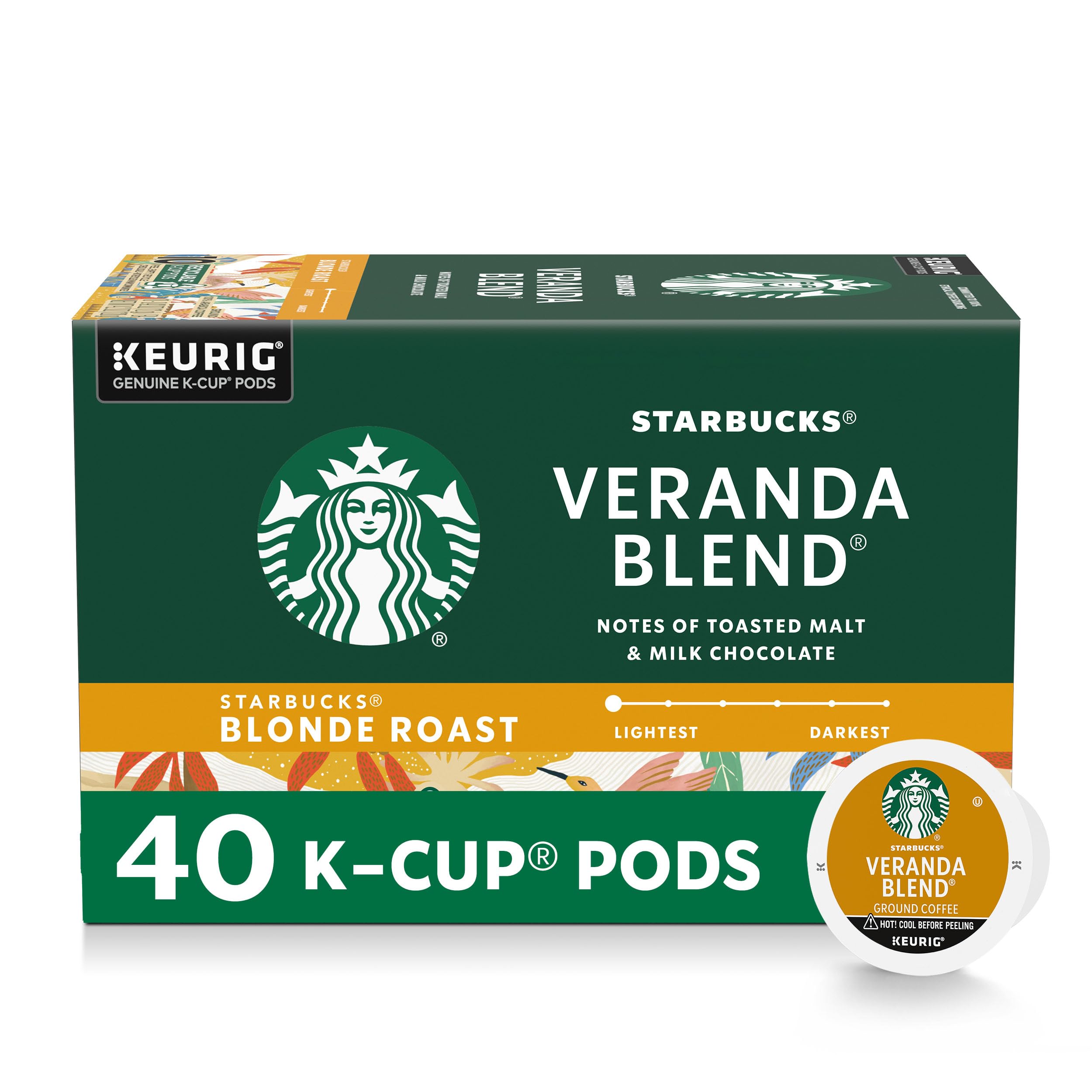 Starbucks K-Cup Coffee Pods, Starbucks Blonde Roast Hot or Iced Coffee, Veranda Blend, 96 Keurig Pods
