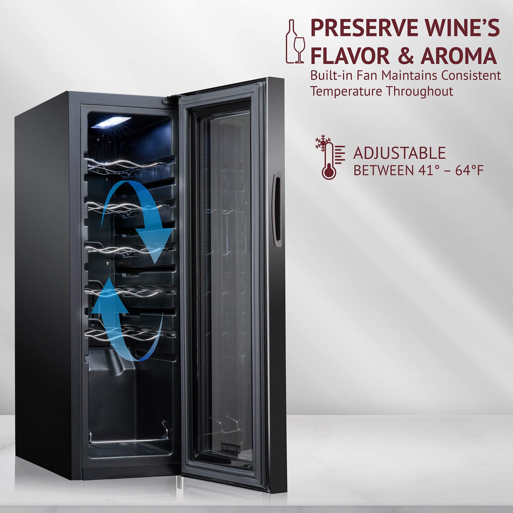 SCHMECKE 28 Bottle Compressor Wine Cooler Refrigerator w/Lock - Large Freestanding Wine Cellar - 41f-64f Digital Temperature Control Wine Fridge For Red, White, Champagne or Sparkling Wine - Black