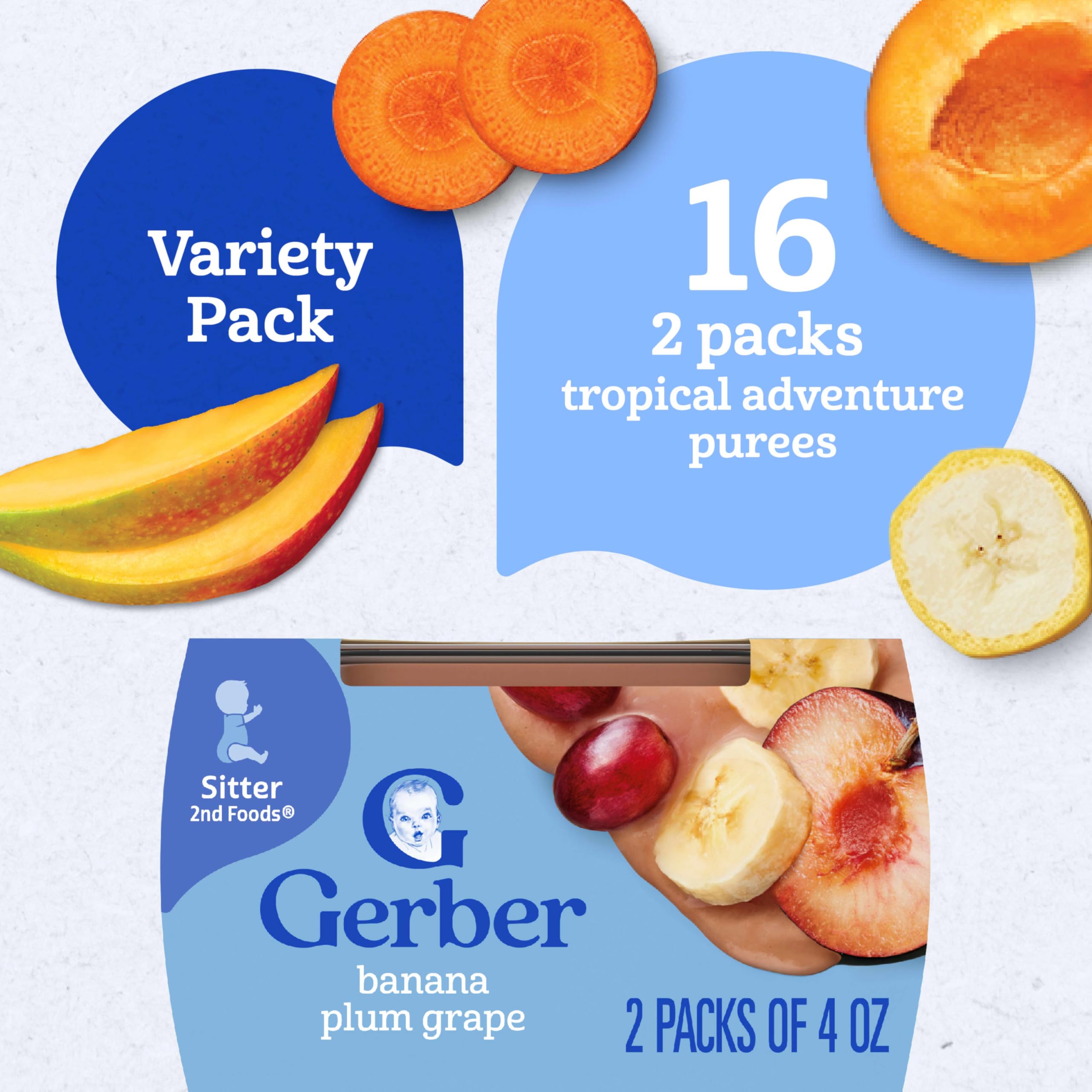 Gerber Stage 2 Baby Food, Nourishing Blends Tubs, Meat Meals Powerblend, Baby Puree, Variety Pack, 32PK