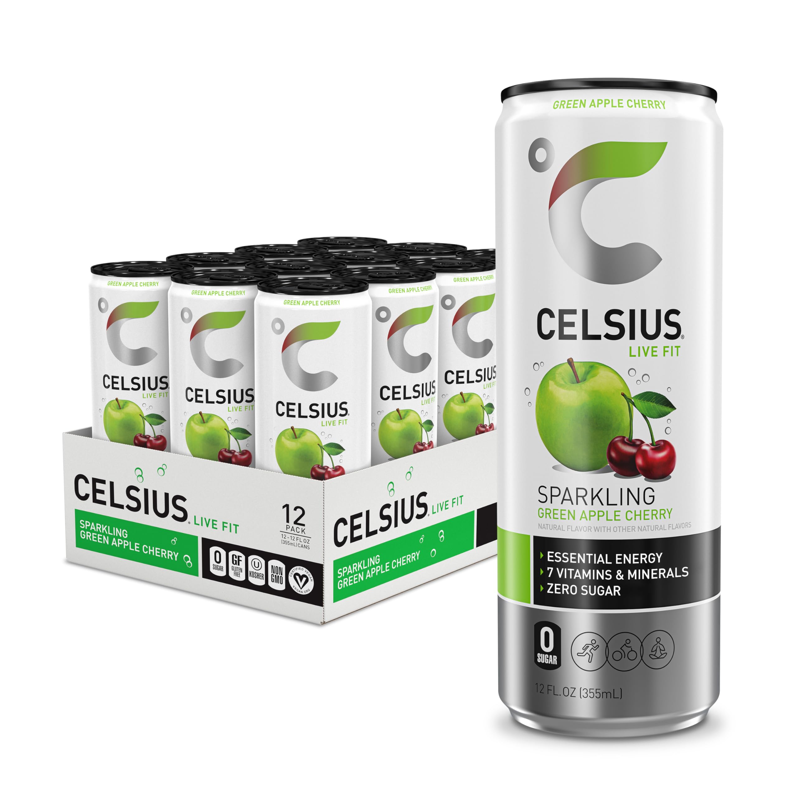 CELSIUS Sparkling Kiwi Guava, Functional Essential Energy Drink 12 Fl Oz (Pack of 12)