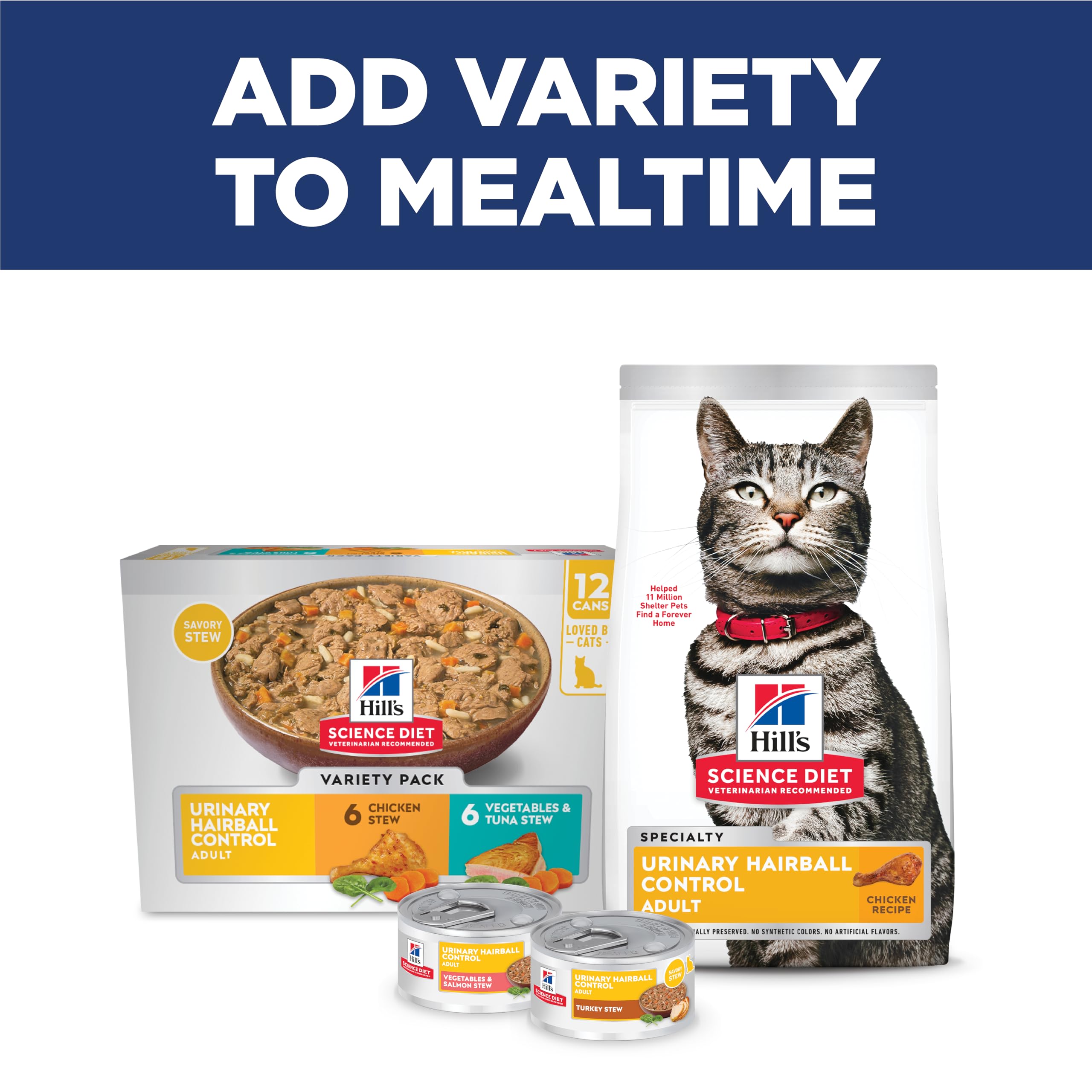 Hill's Science Diet Urinary Hairball Control, Adult 1-6, Urinary Track Health & Hairball Control Support, Dry Cat Food, Chicken Recipe, 7 lb Bag