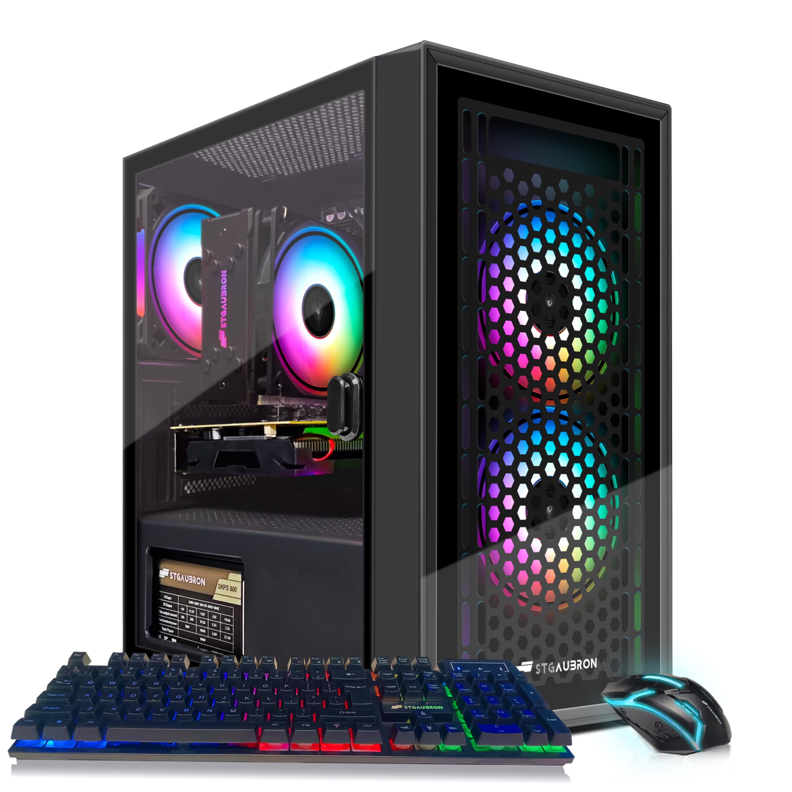 STGAubron Gaming PC Desktop Computer, Intel Core i7 up to 3.9GHz, Radeon RX 580 8G, 16G RAM, 512G SSD, WiFi 6, BT 5.0, RGB Fan x4, Windows 11 Home